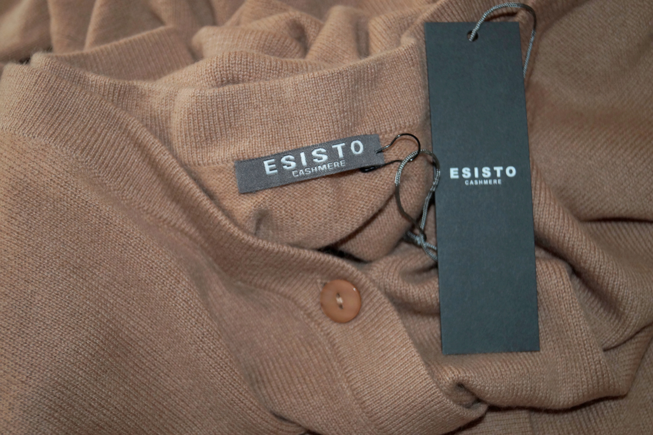 Esisto Cashmere 100% kašmír 2-ply dlouhý béžový kardigan Nový 44
