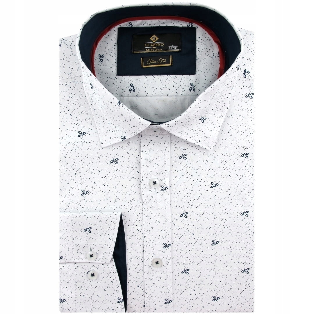 Koszula Męska Wizytowa do garnituru biała we wzorki Slim Fit H251