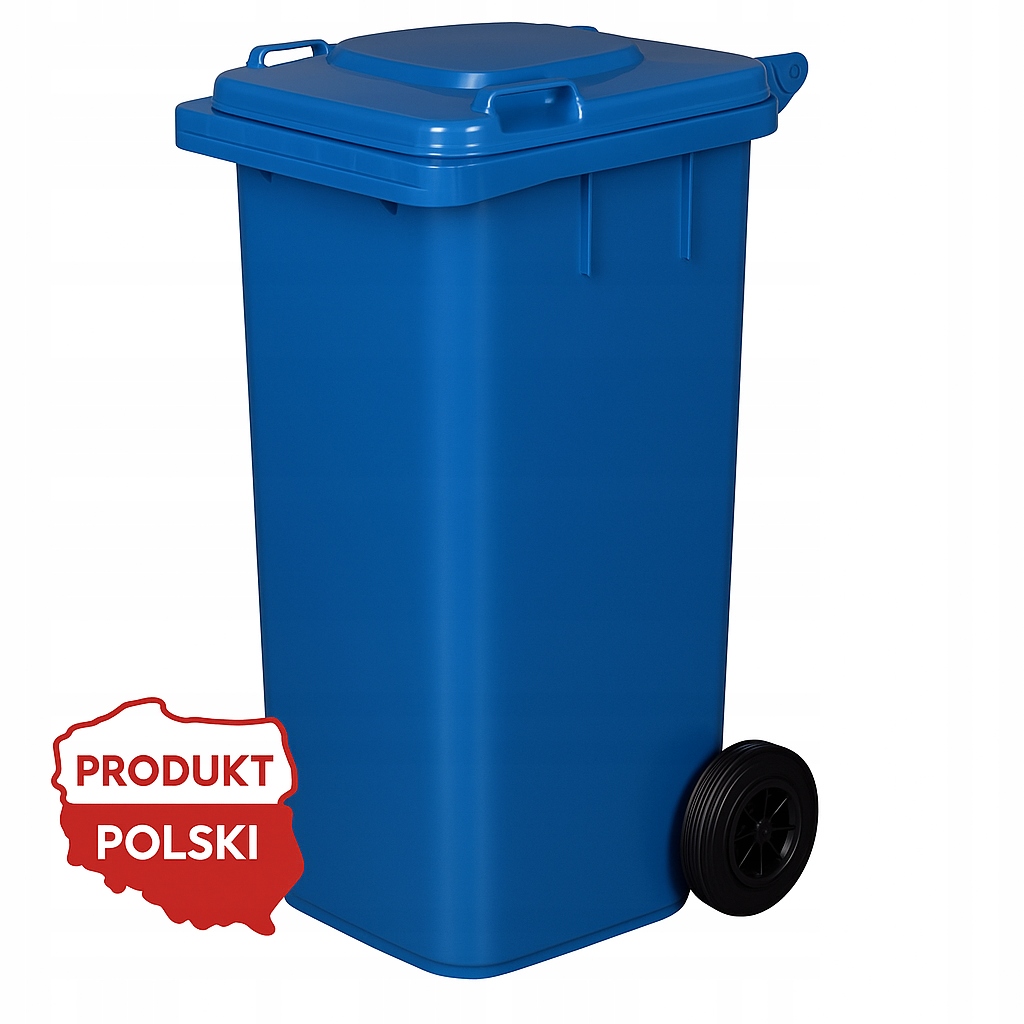 Pojemnik na odpady 120L niebieski z kółkami i pokrywą – na papier