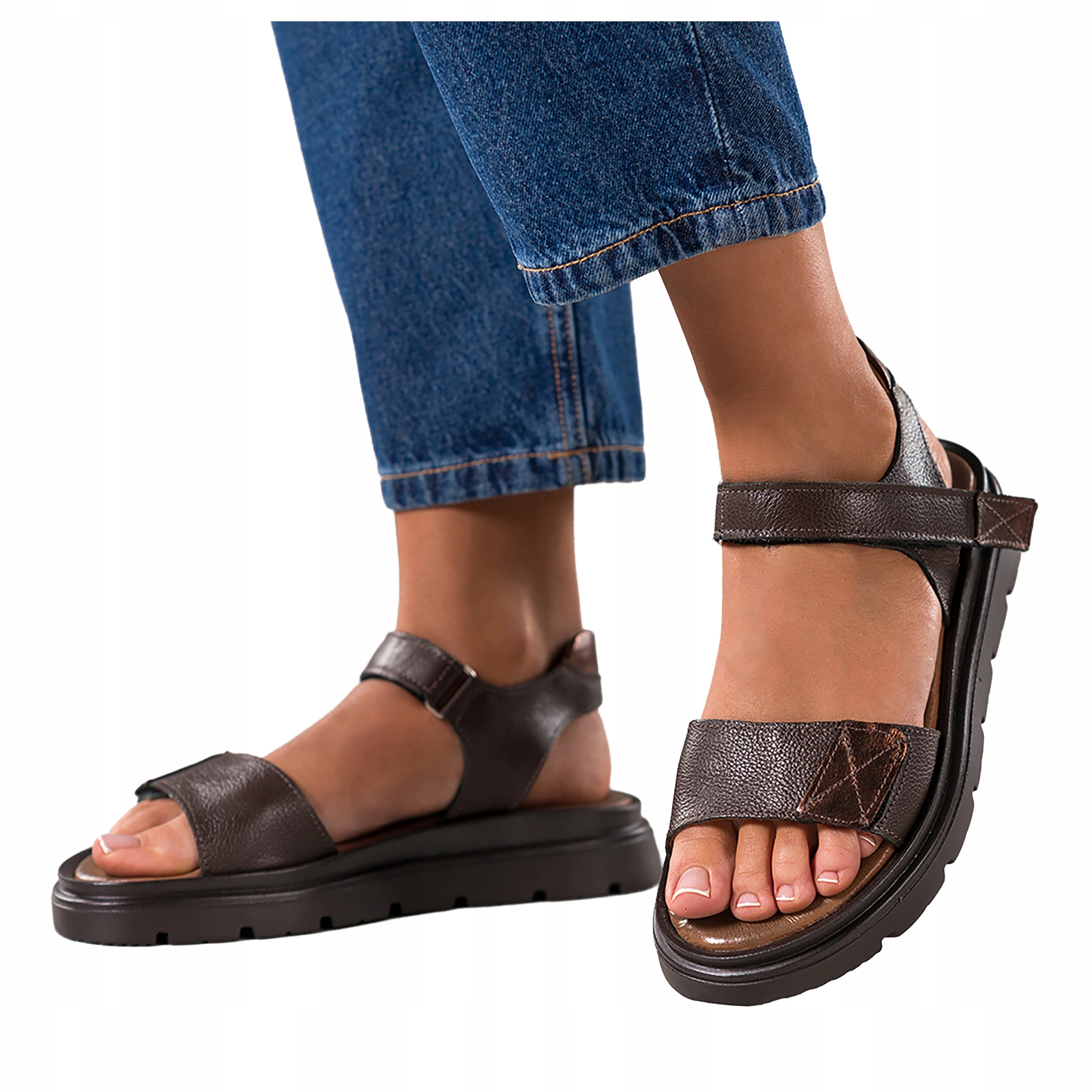 Dámské čokoládové Sandály na platformě, pohodlné, Na Suchý Zip, Kožené, velikost 40