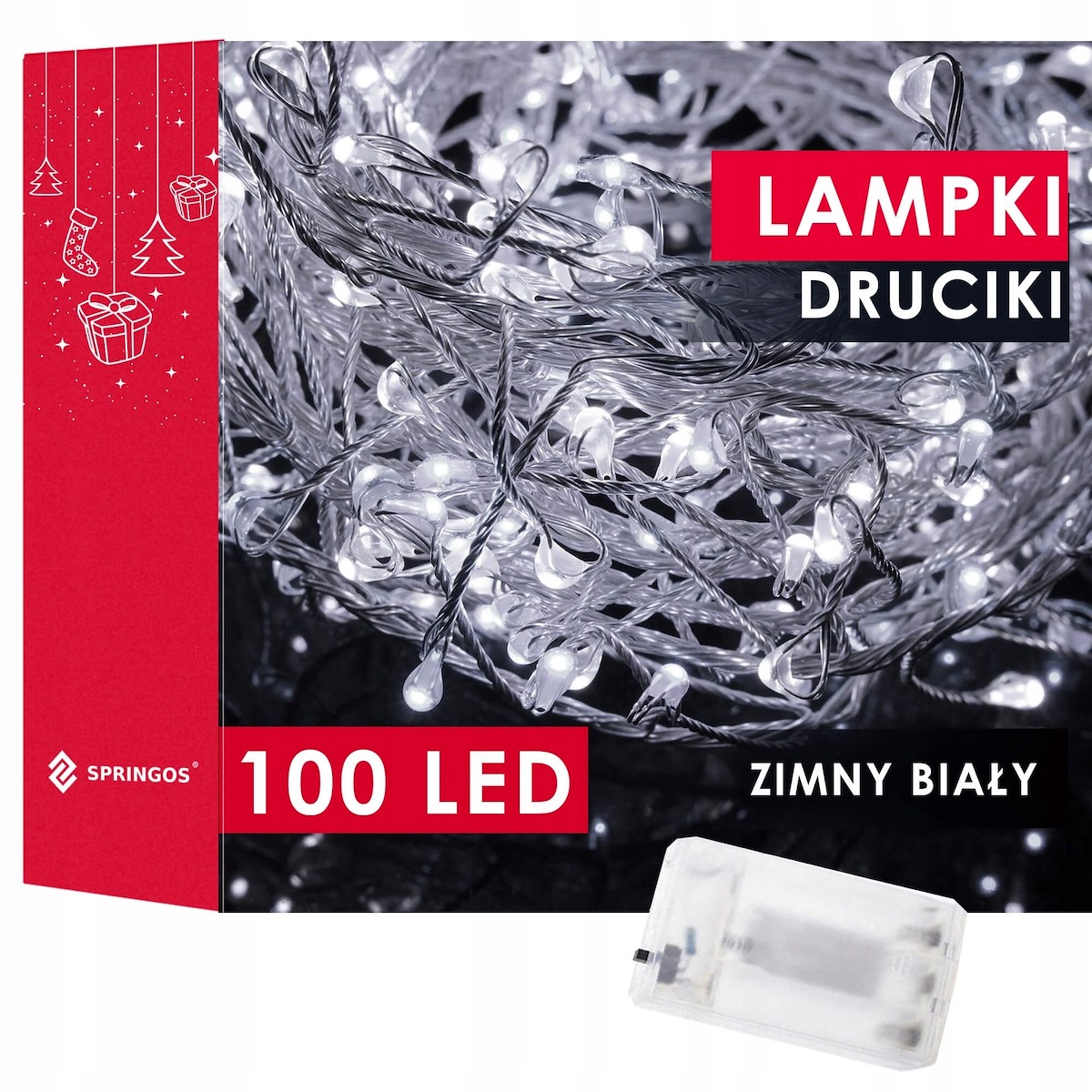 SOPLE NA CHOINKĘ LAMPKI DRUCIKI 100LED BIAŁY 3m