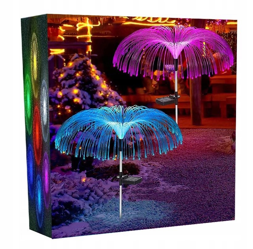 LAMPKA ŚWIATŁOWODOWA SOLARNA OGRODOWA MEDUZA ZESTAW 2szt. Wysokość całkowita 55 cm