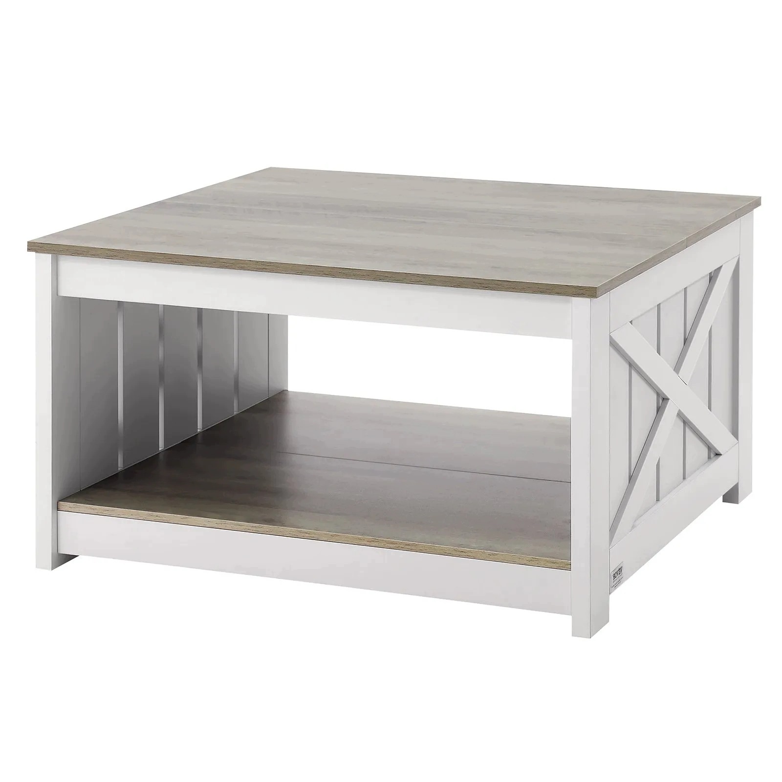 Konferenčný stolík štvorcový 80 cm, biely, rustikálny, prémiový dizajn, úložný priestor