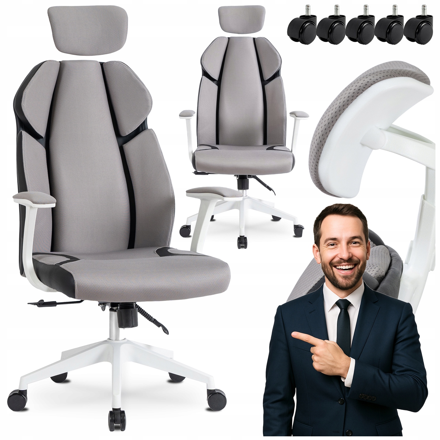 Kancelářská otočná židle K Psacímu Stolu Ergonomická Šedá Bílá Duncan