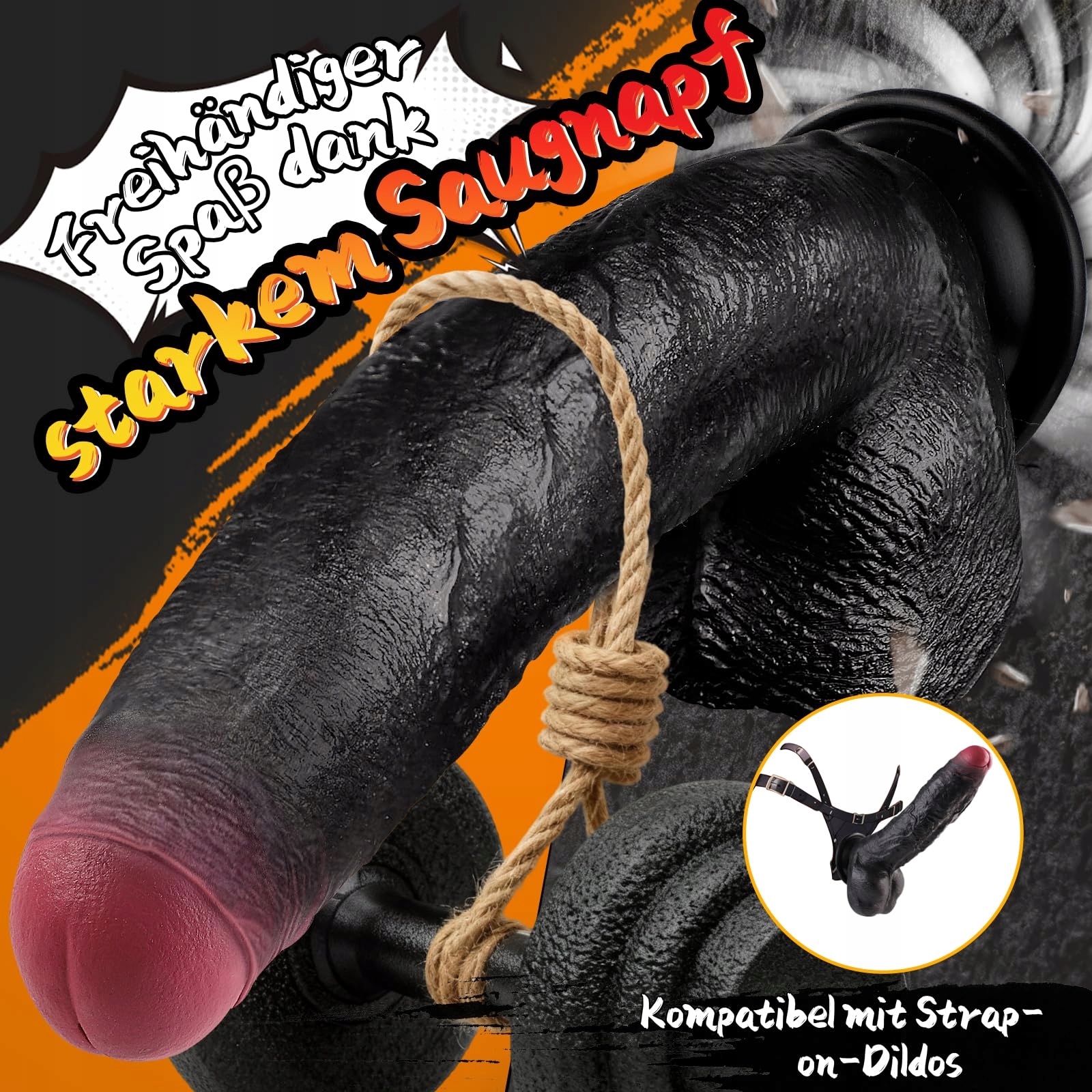 PRONFANS Realistyczny Dildo 28cm Silikonowy Czarny Z Mocną Przyssawką — miniatura 4
