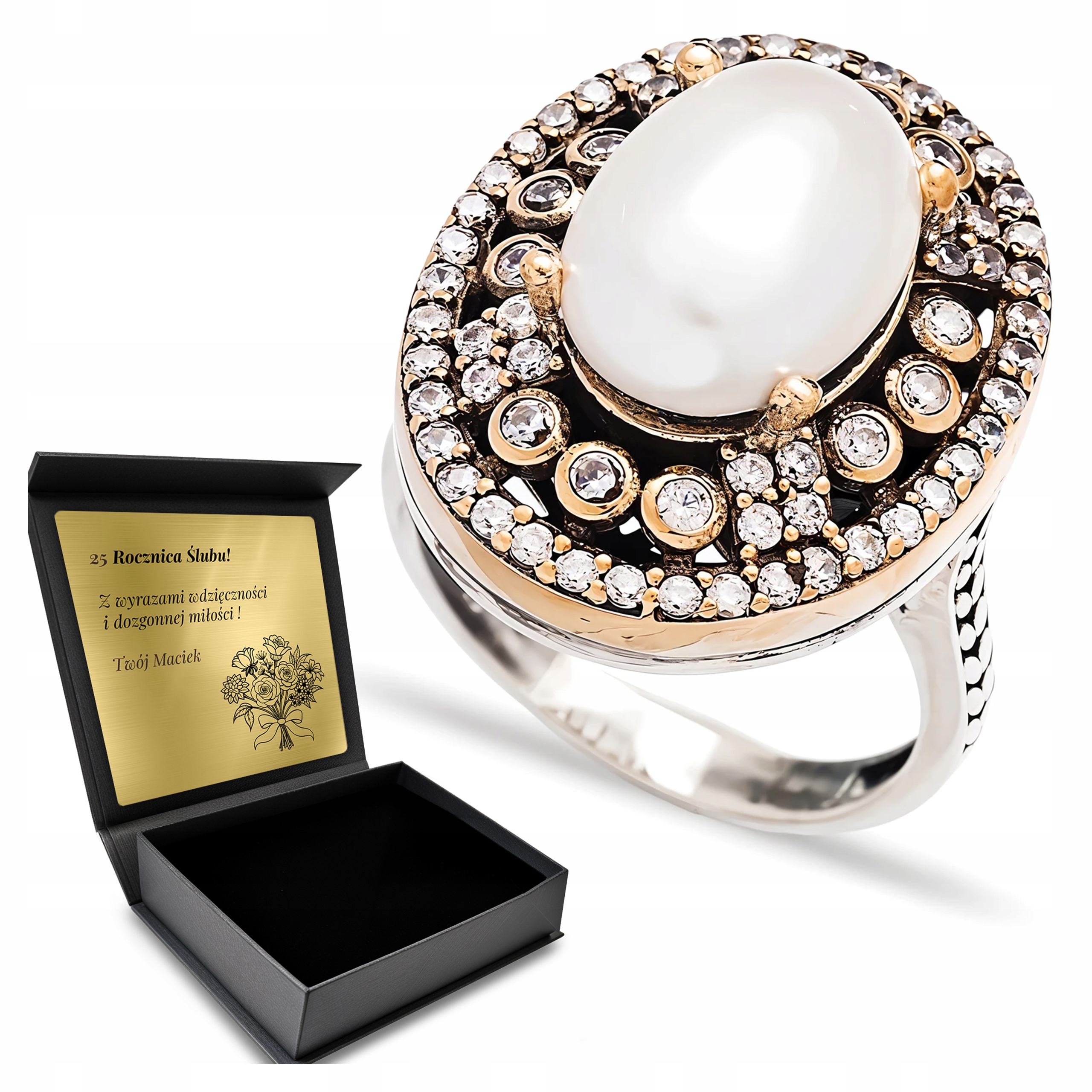 Prstýnek 925 Zirkony Perla Šperky Pro Ženy Gravírování