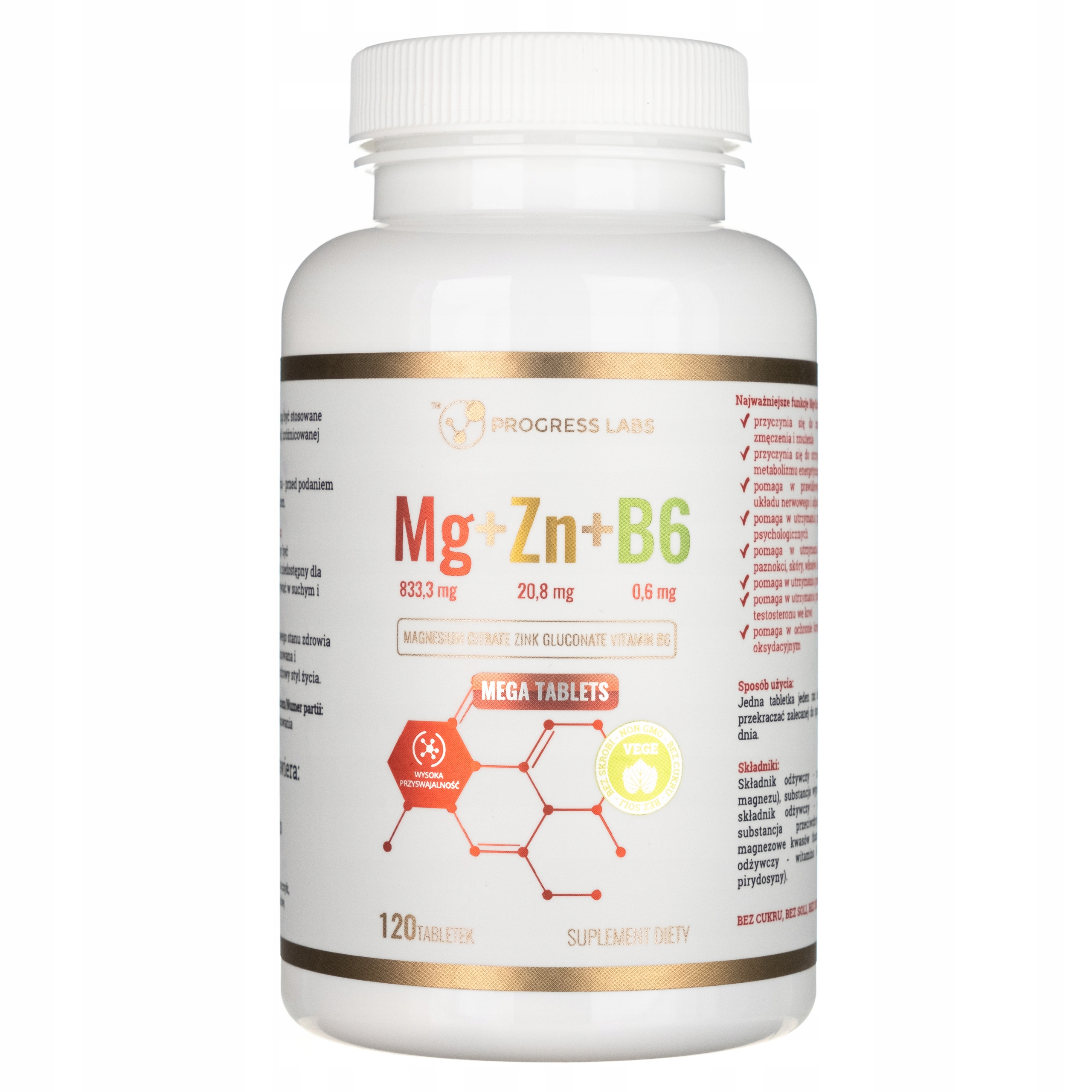 PROGRESS LABS ZMA MAGNEZ CYNK B6 120 TABLETEK