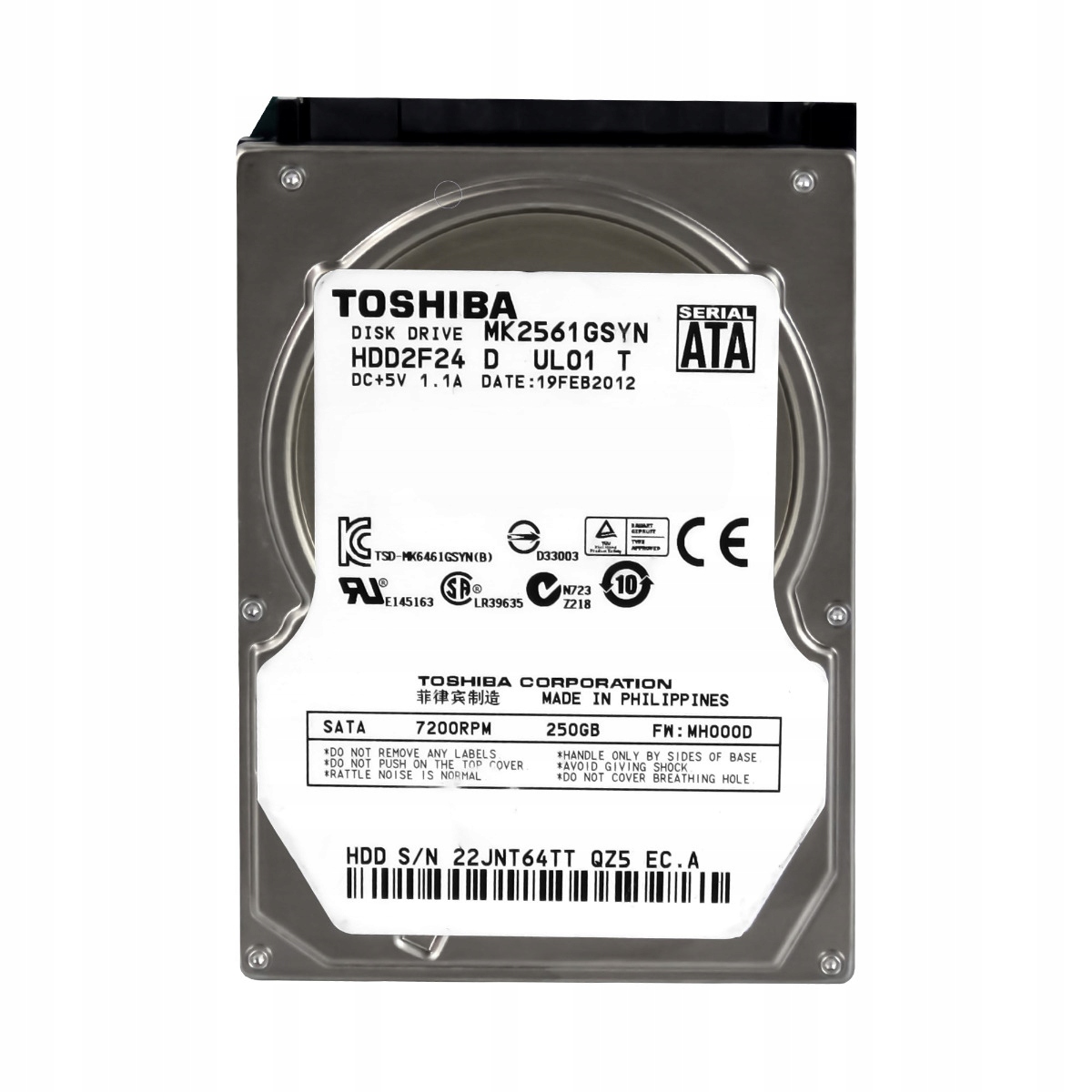 Toshiba 250GB 7.2K 16MB Sata II 2.5'' MK2561GSYN