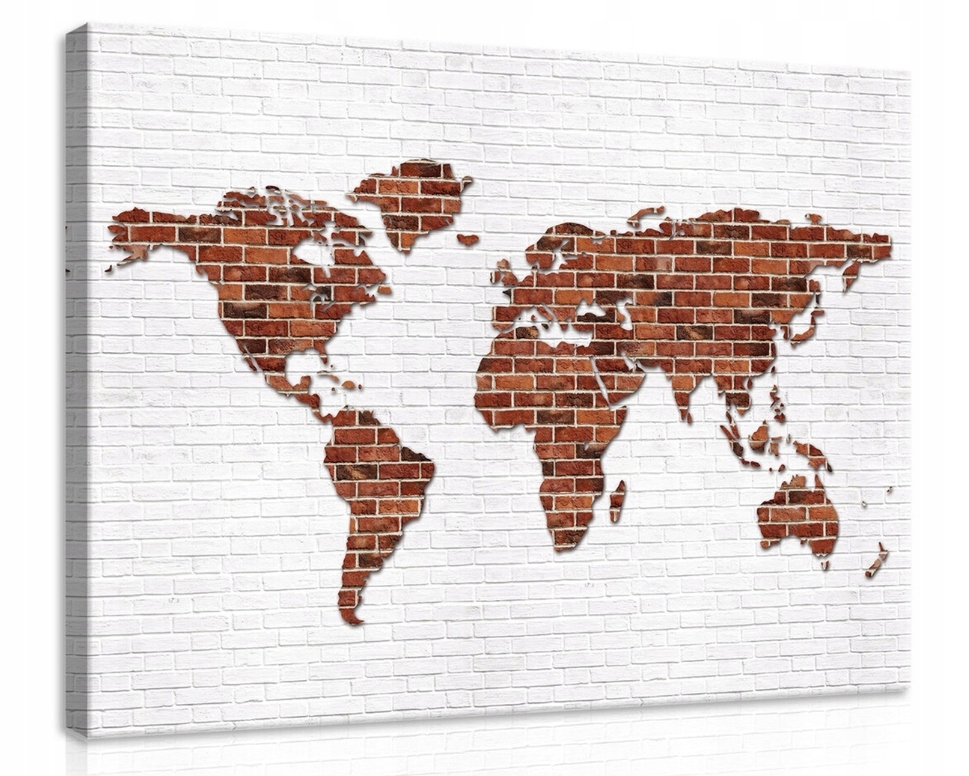 Obraz 80x60 Mapa světa cihlová zeď textura loft industriální cestování