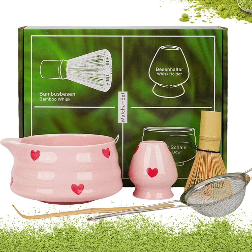 Levně Sada Nástrojů Pro Matchu 5V1 Keramika Snadno Čistitelné Dřevo Růžová