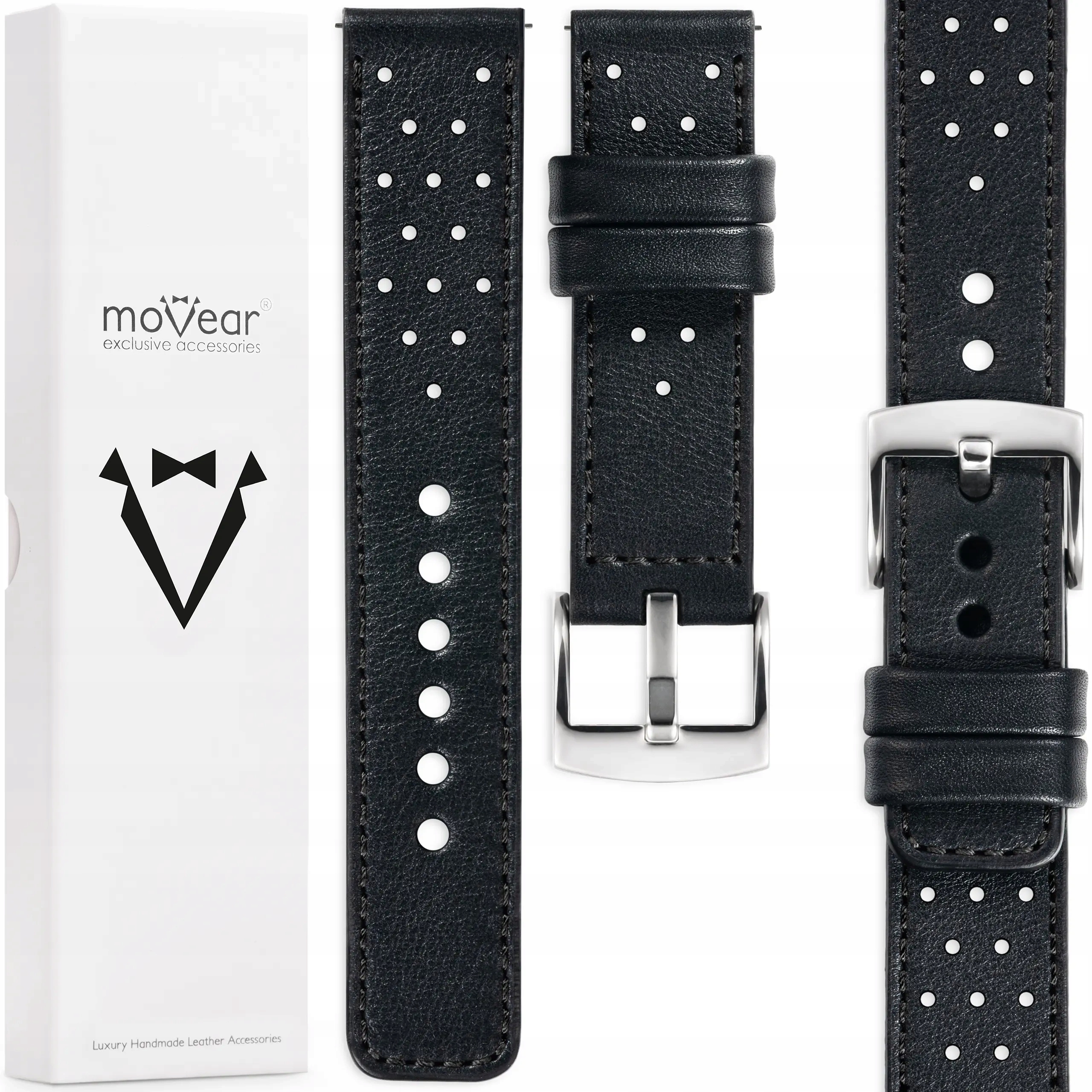 Pásek 26 mm pro prémiové hodinky, elegantní, Polský Movear Černý