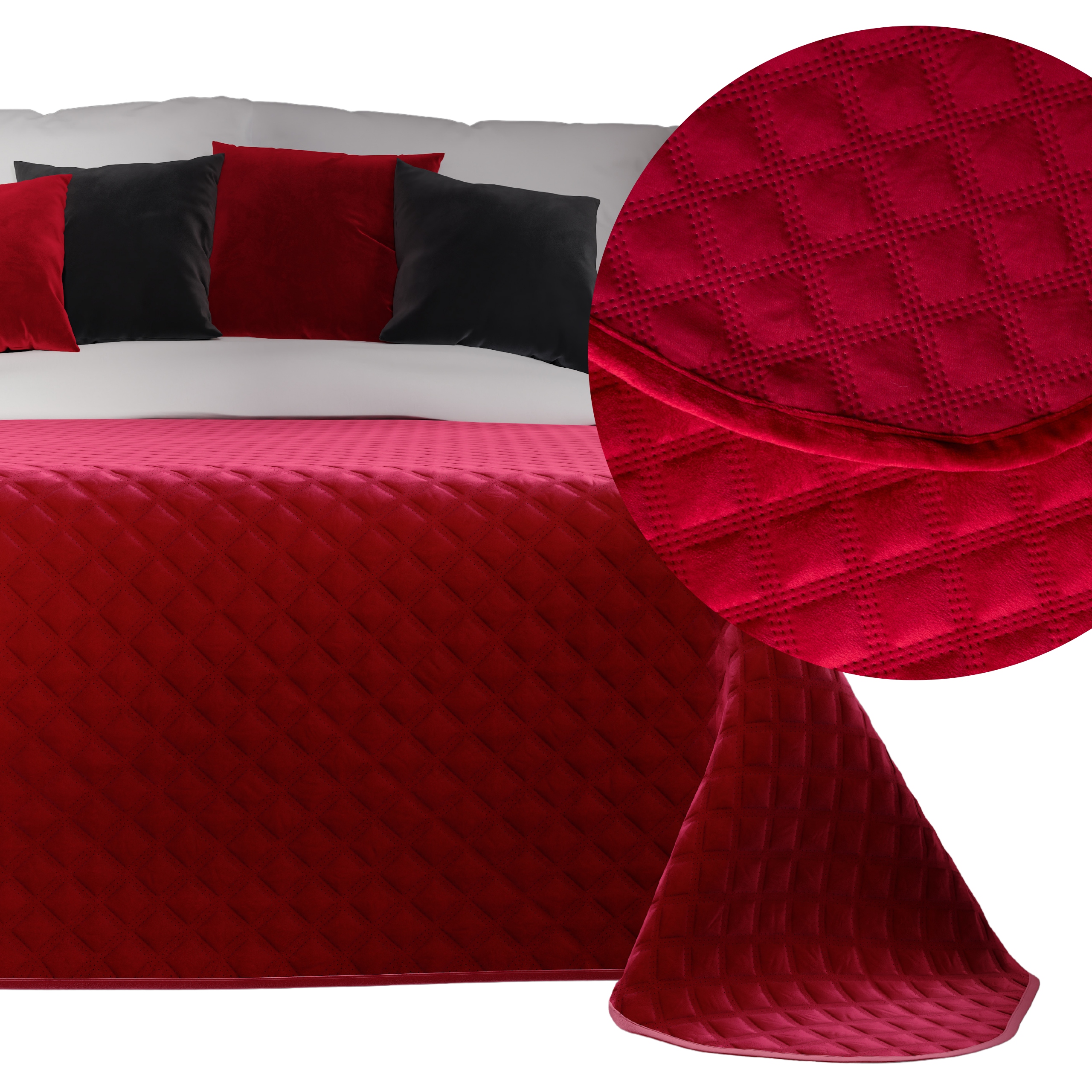 Narzuta pikowana na łóżko pled kapa 220x240 cm czerwona welwetowa velvet