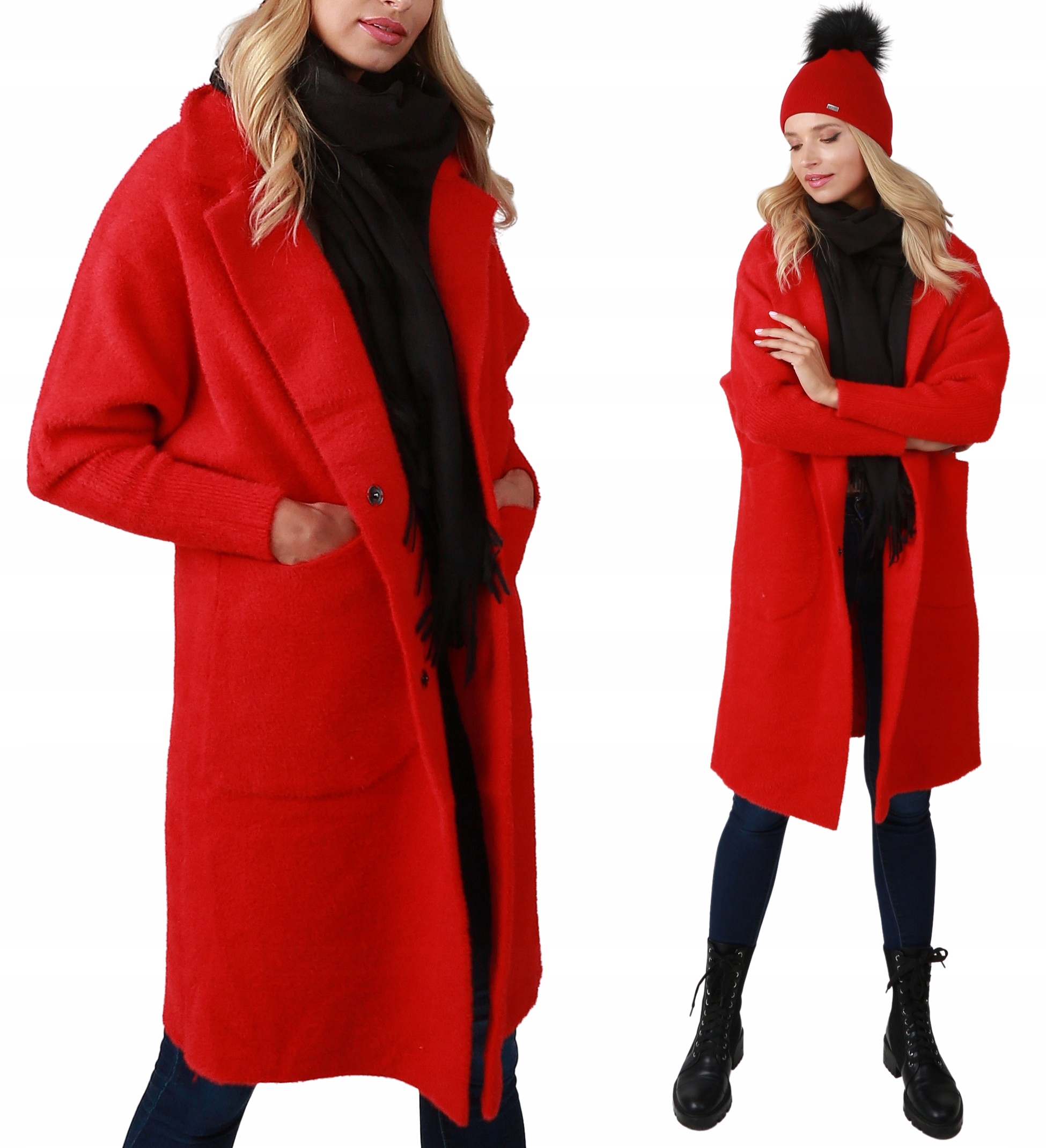 

Płaszcz damski długi Wełna Alpaka kołnierz Kolory