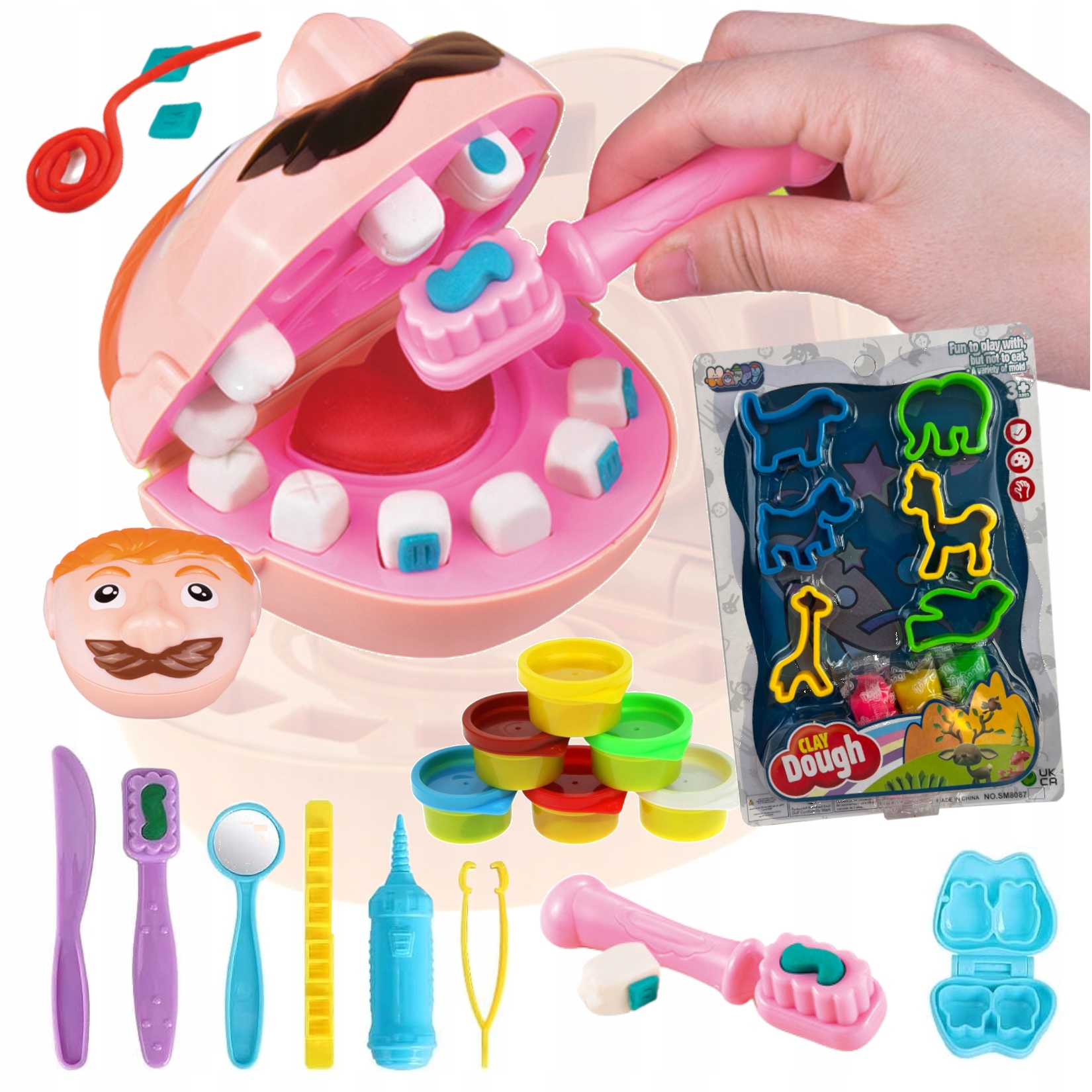 CIASTOLINA DENTYSTA MASA PLASTYCZNA lekarz stomatolog MASZYNKA zestaw +