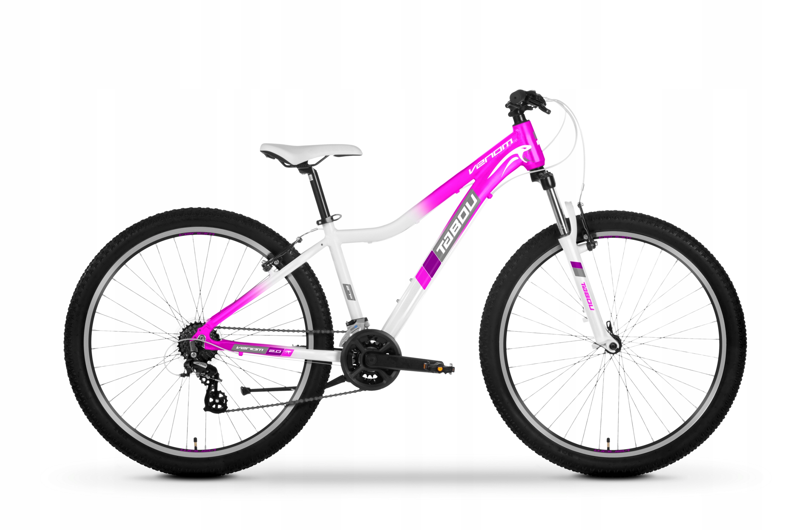 Rower młodzieżowy damski Mtb Tabou Venom 2.0 W 26" biały różowy, rama 13"