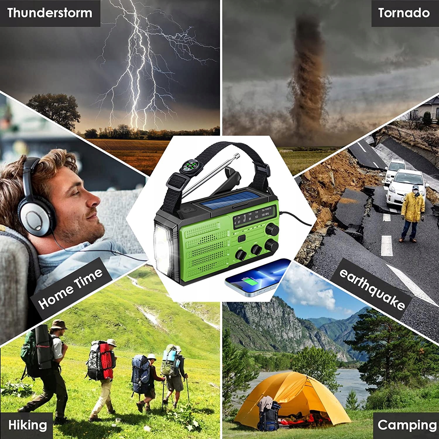 RADIO PRZENOŚNE SOLARNE LATARKA Z KORBĄ KOMPAS SOS Marka inna