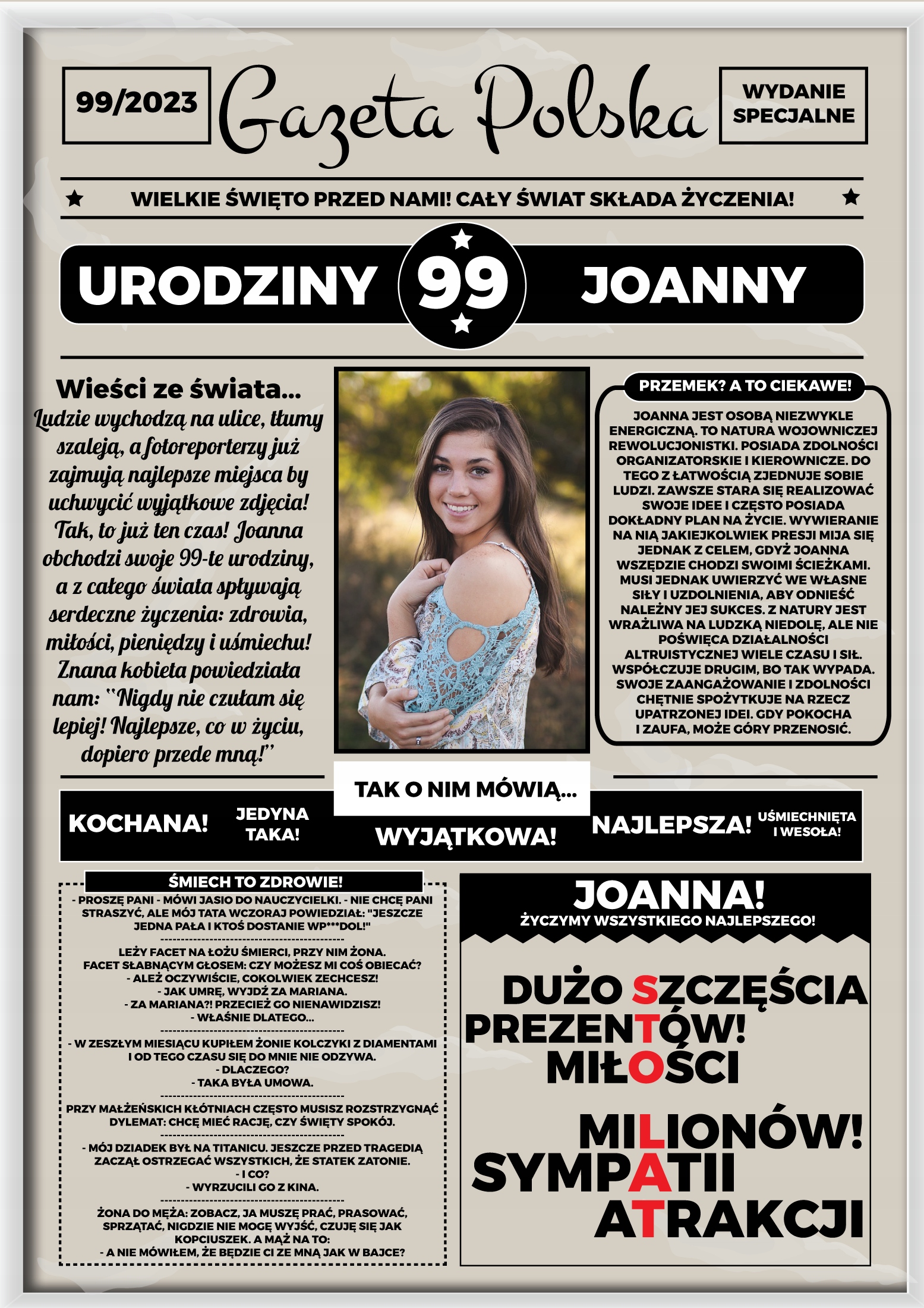 

1-99 Urodziny Gazeta Plakat Dla Niej