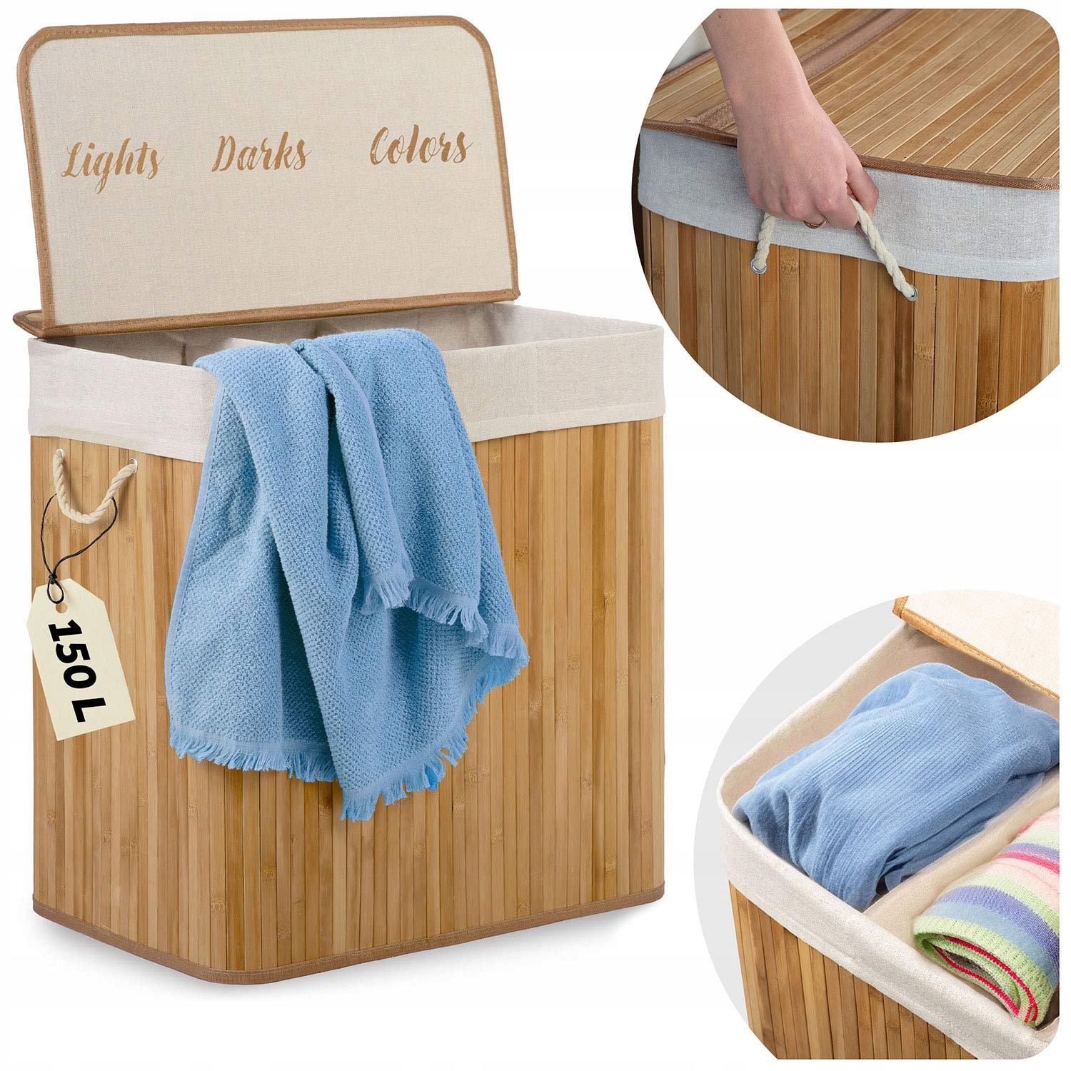 Bambusový Koš Na Prádlo Pokrývá Velkou Koupelnu O Objemu 150 L