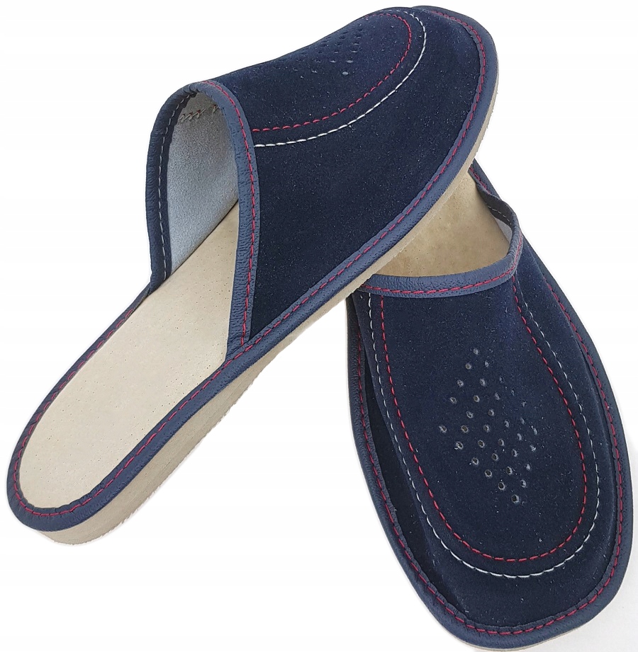 Pantofle Skóra Zamsz Męskie Kapcie GRANATOWE *45* Rozmiar 45