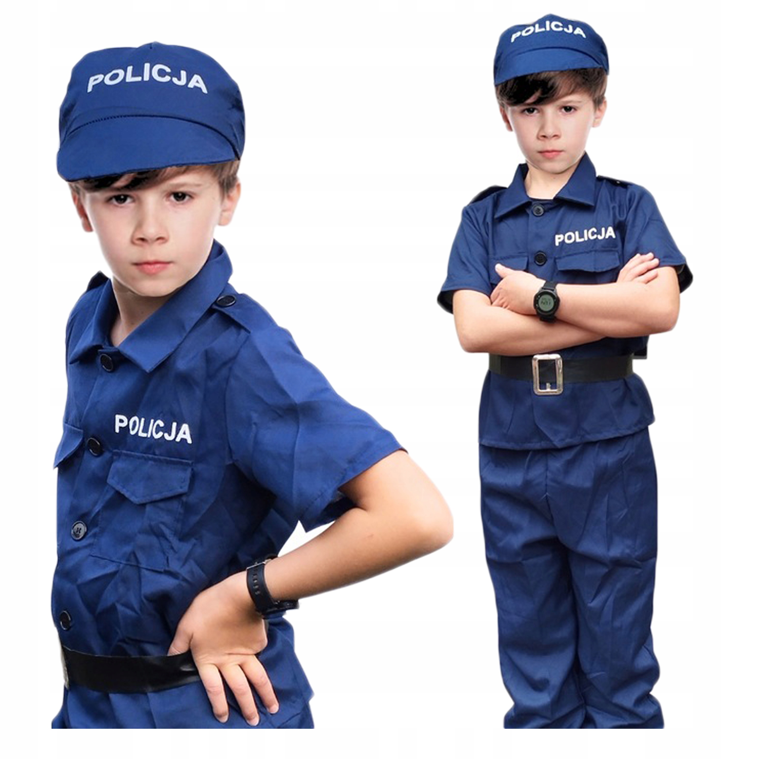 POLICJANT STRÓJ KARNAWAŁOWY POLICJA 110/116 Rozmiar M KOSTIUM + AKCESORIA Rozmiar 110-116