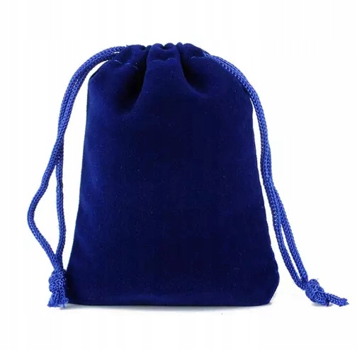 NIEBIESKI AKSAMITNY WORECZEK KOŚCI MONETY SAKIEWKA 13x18 CM