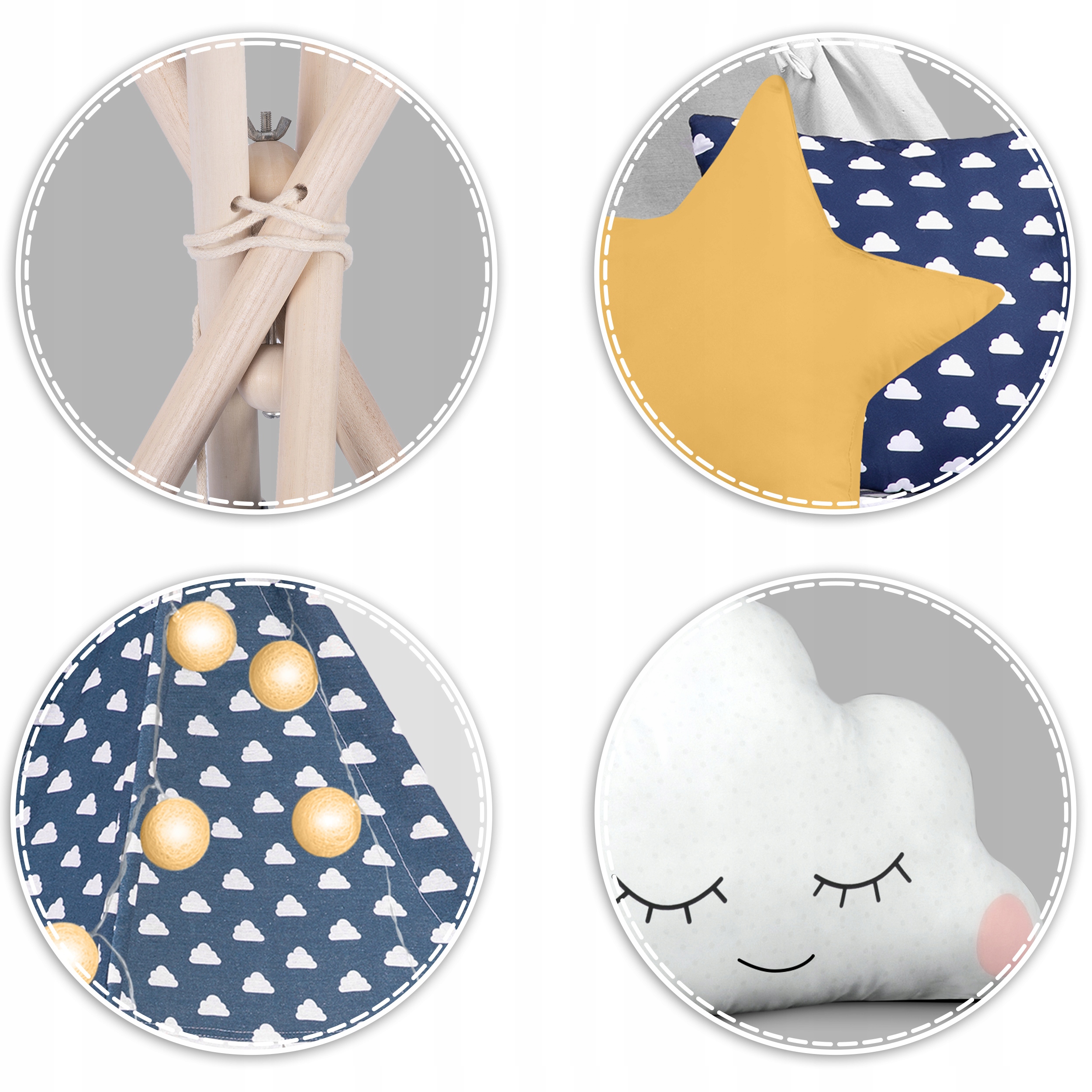 Tipi vigvamo palapinė vaikams. Girliandos. Pagalvės + šviestuvai. Tipas: iglu, vigvamas.