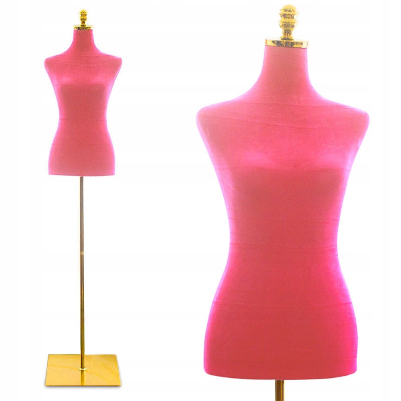 Ozdobná krejčovská figurína Velurová růžová na zlaté exponované noze