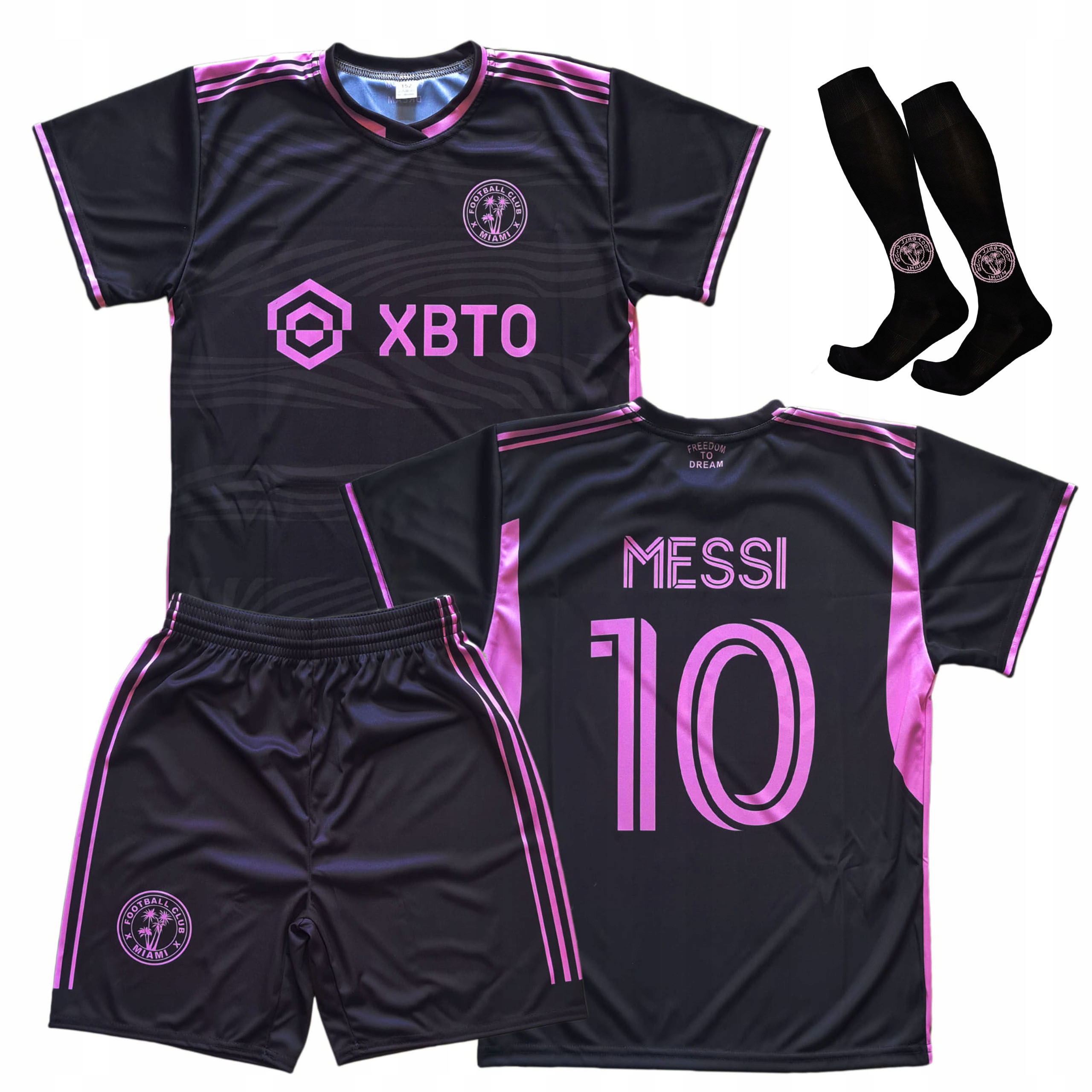 KOMPLET PIŁKARSKI MESSI INTER MIAMI + GETRY Rozmiar M STRÓJ SPORTOWY