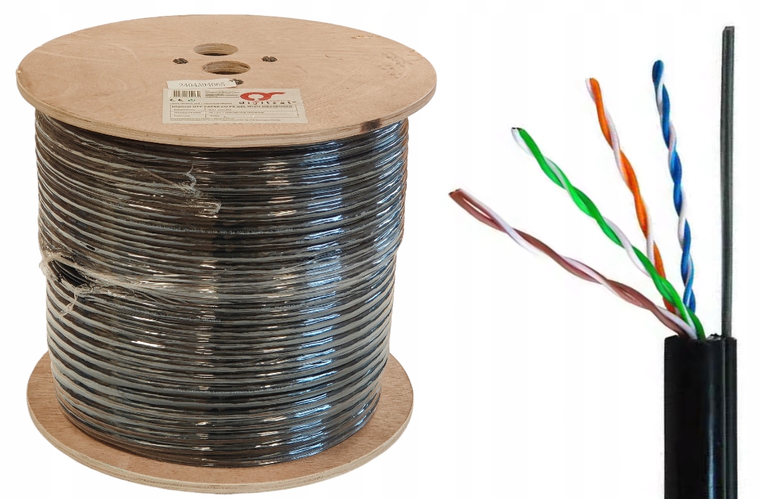 Kabel Utp Zewnętrzny Skrętka Żel na RJ45 Cu Miedź Pe Żel 305m z Linką Nośną
