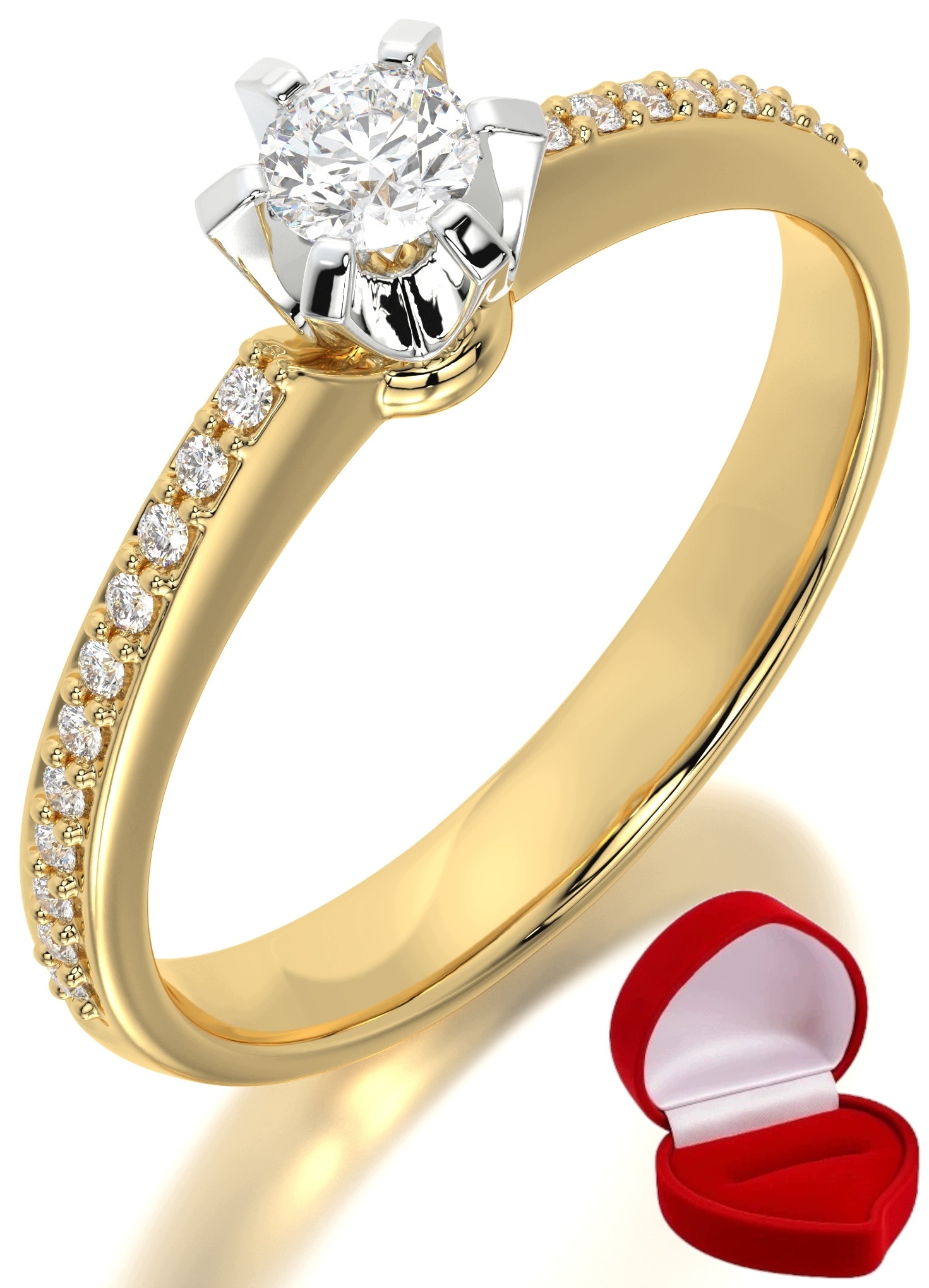 Zlatý Prstýnek 585 14k Diamant Brylant 0,14 ct R20