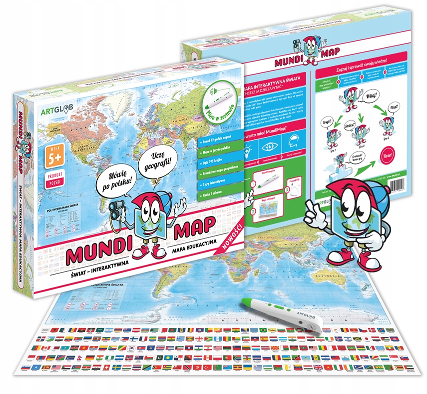 INTERAKTYWNA MAPA ŚWIATA Z PENEM / PIÓREM MUNDIMAP GRY EDUKACJA ARTGLOB