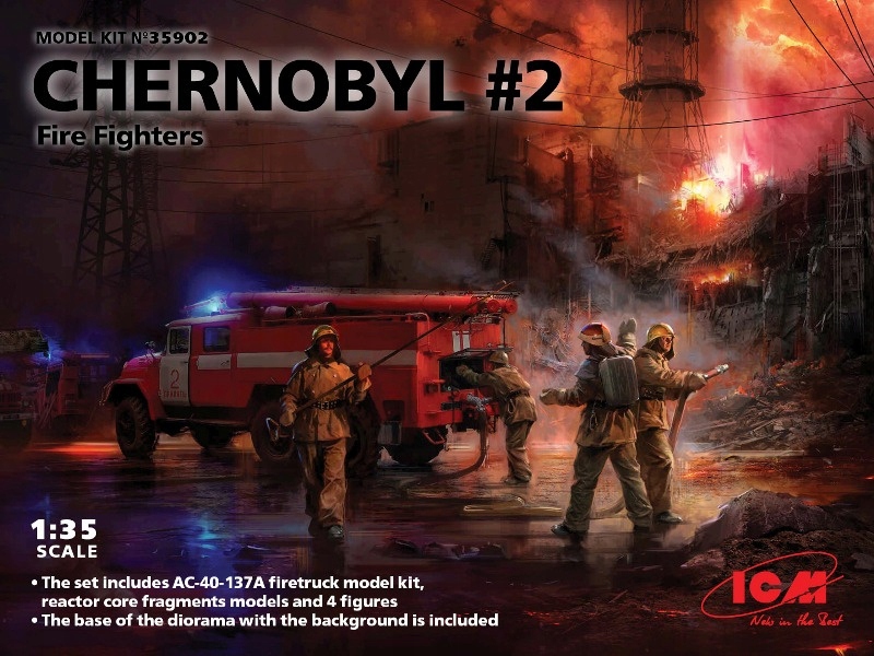 Černobyl Fire Fighters AC-40-137A firetruck 4 figures diorama 1:35
