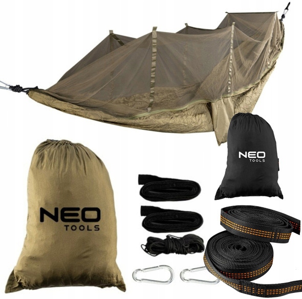 Zestaw Hamak Z Moskitierą 330 X 140 CM Taśmy