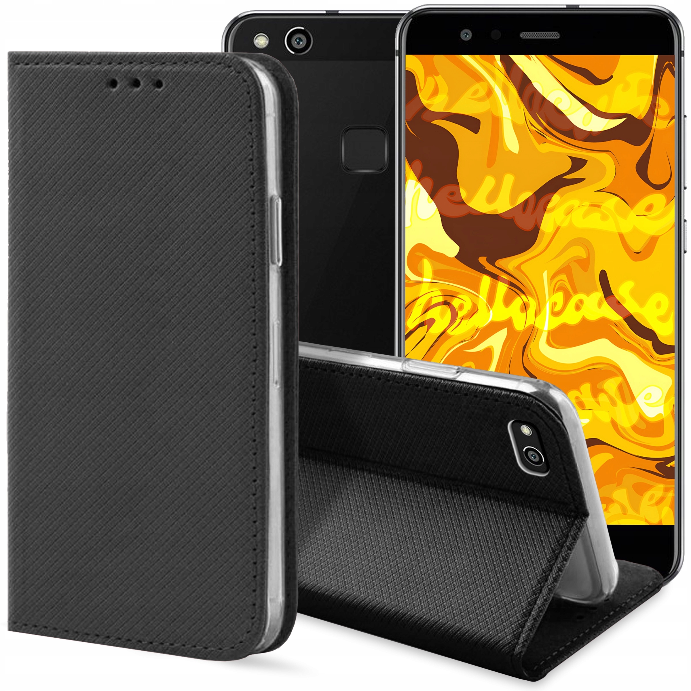 ETUI Z KLAPKĄ DO HUAWEI P10 LITE CZARNE ZAMYKANE MAGNETYCZNE KABURA FUTERAŁ