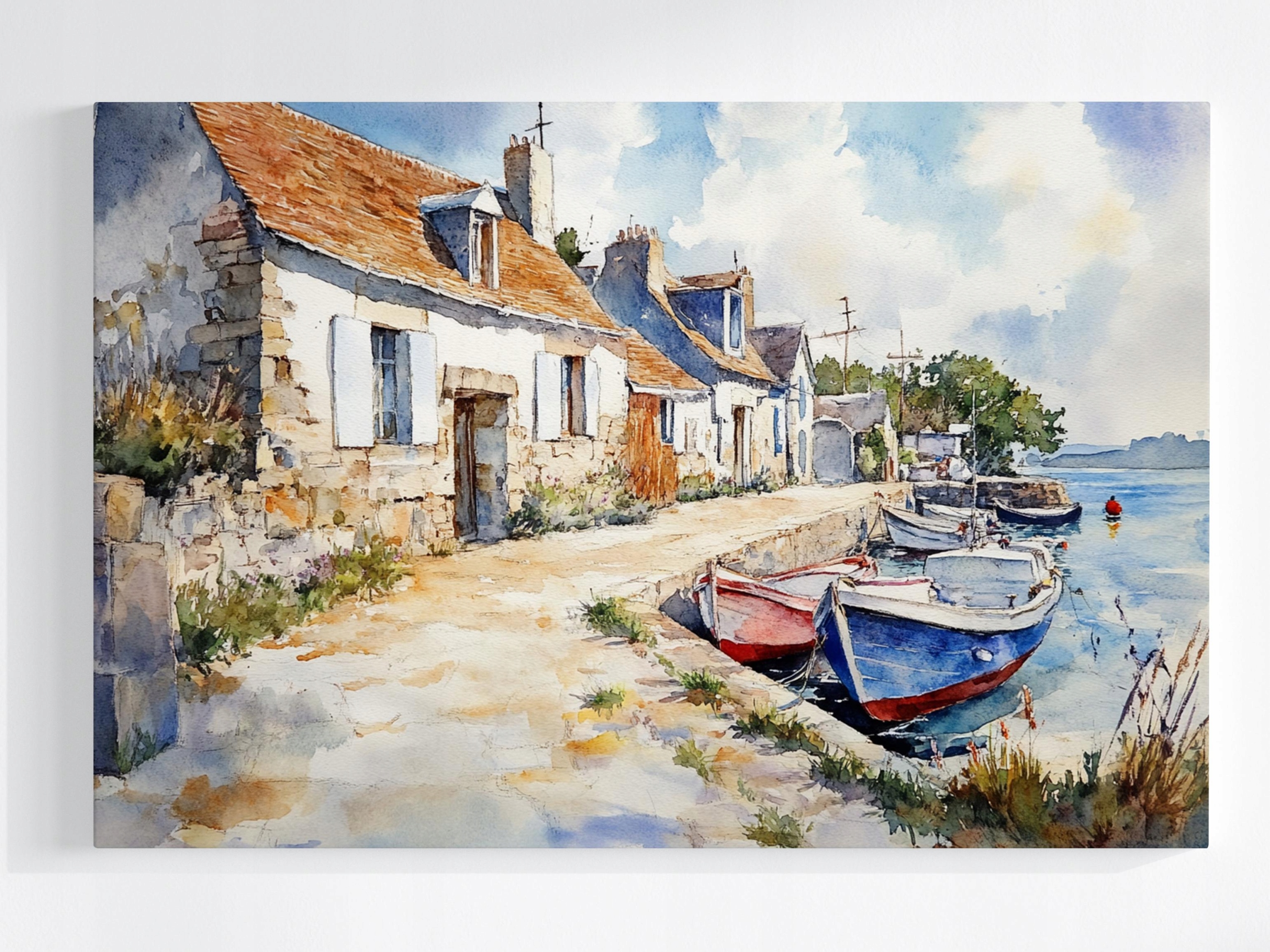 Obraz Na Plátně Canvas Rybářská Vesnice Bretaň Moře Akvarel 120x80