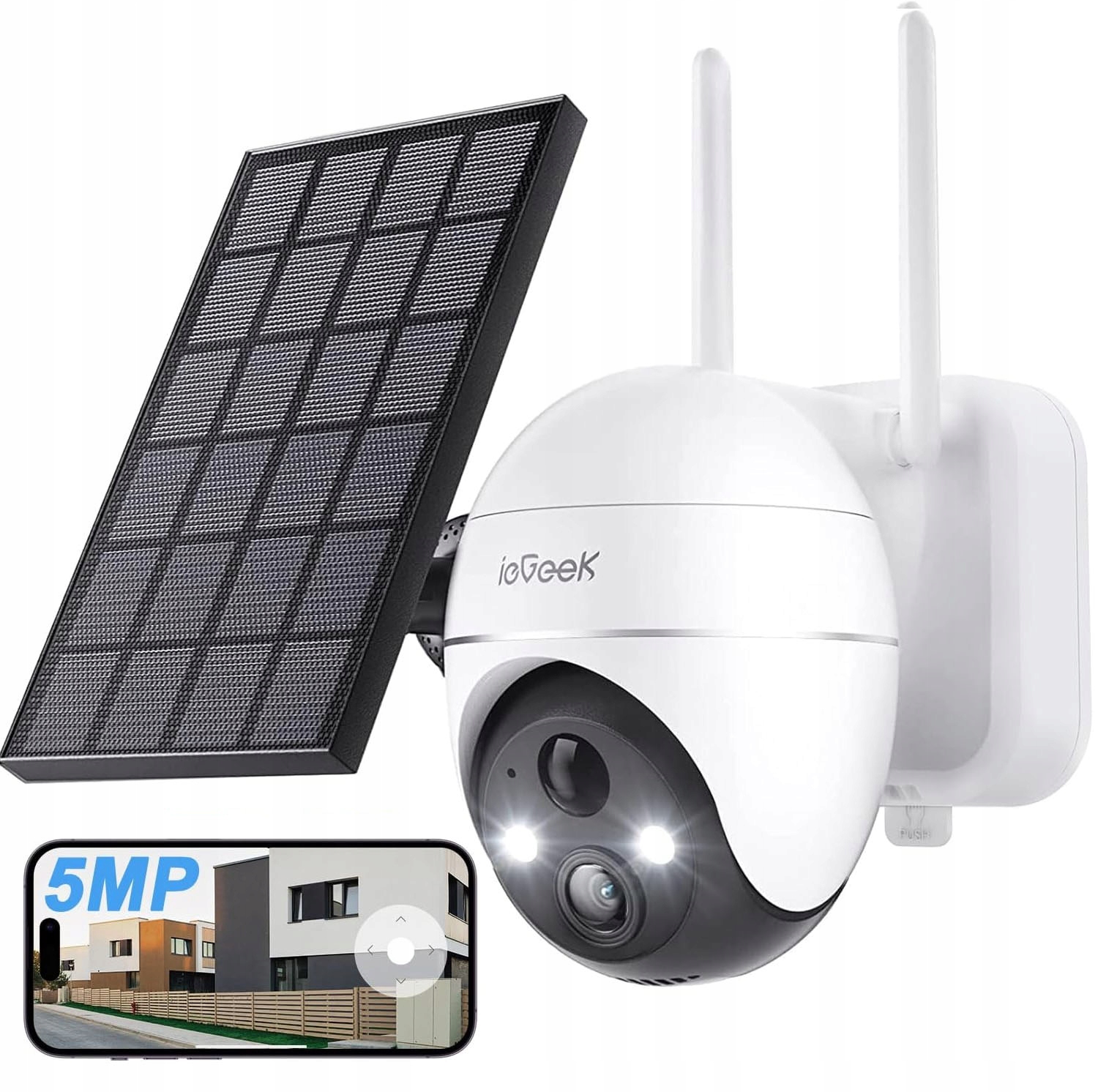 5MP Bezprzewodowa Obrotowa zewnętrznna kamera WiFi panel solarny 4X Zoom