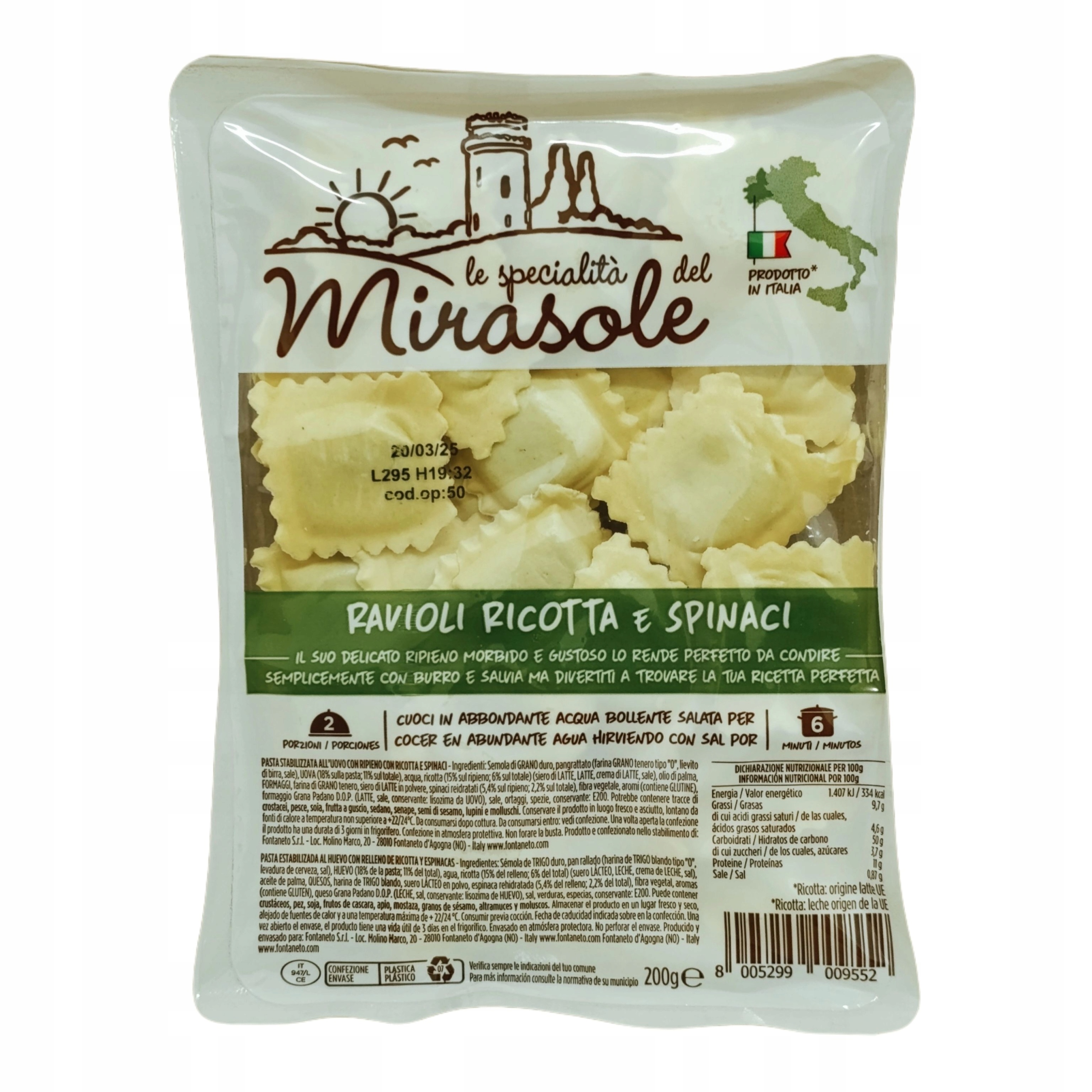 7 x Ravioli Ricotta a špenát Mirasole 200 g