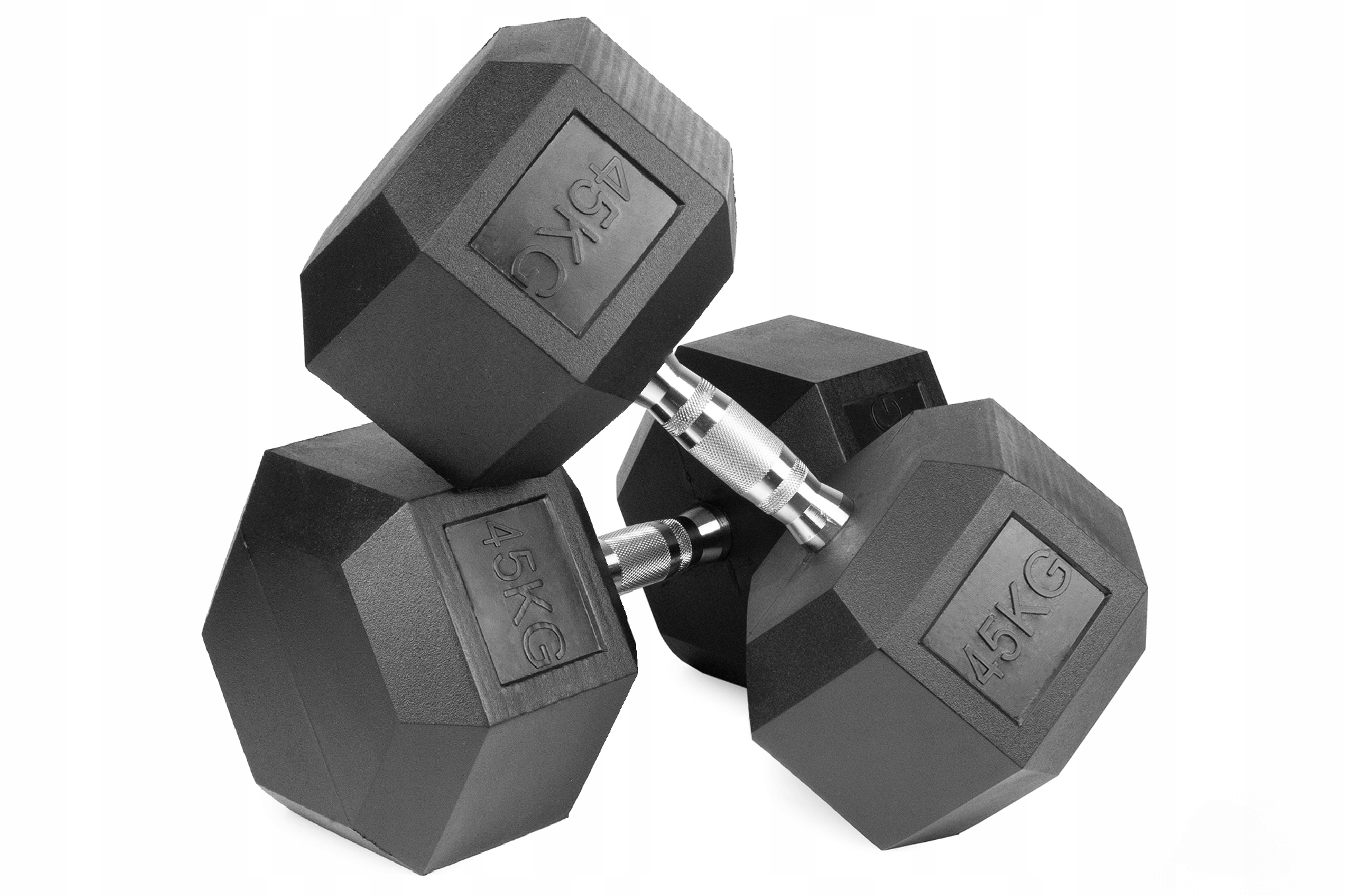 Hantle 2x45kg Hex powlekane gumowane stałe Zestaw 90kg solidne do treningu