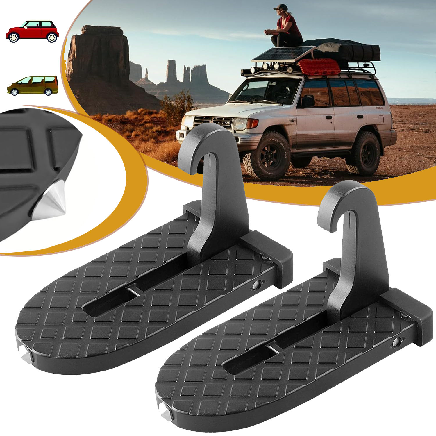 2 X SAMOCHODOWY PEDAŁ DRZWI SKŁADANA DRABINKA Z MŁOTKIEM BEZPIECZEŃSTWA