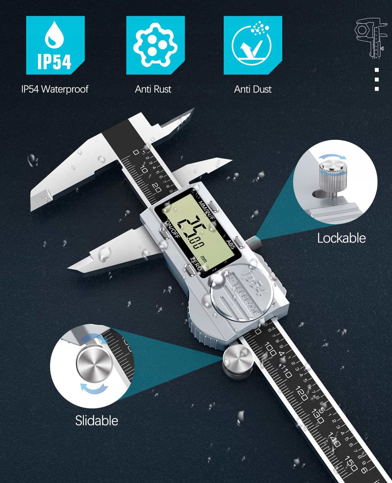 HOUSOLUTION Cyfrowa Suwmiarka Elektroniczna 6" IP54 LCD Srebrno-Czarna — miniatura 7