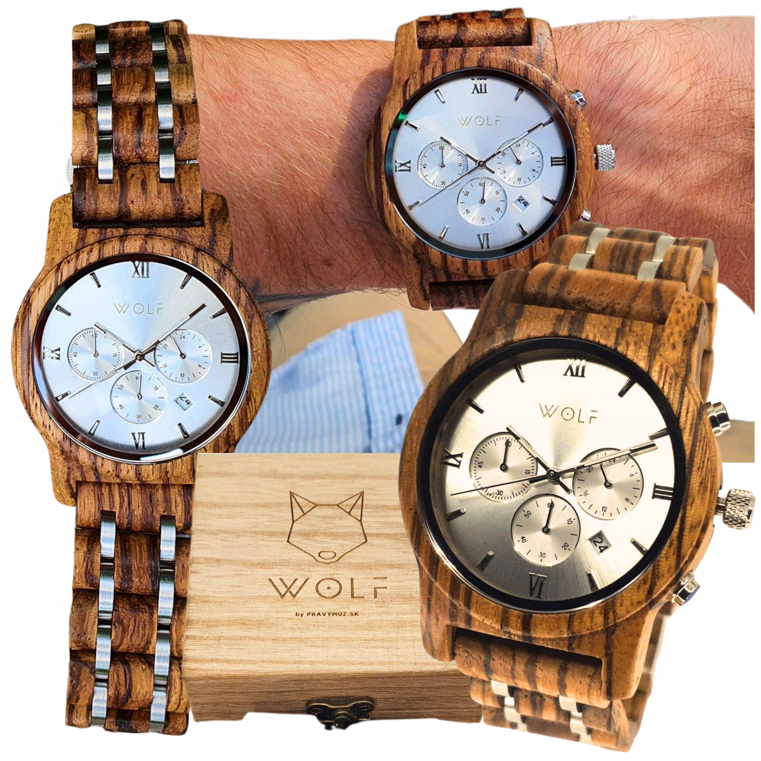 Pánské luxusní hodinky Wolf Terreno s Chronografem Dřevo Zebrano Řemínky