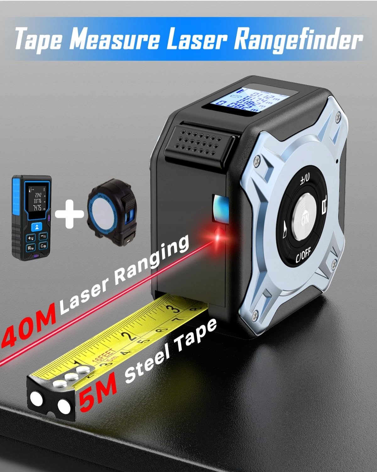 LASER 2W1 Dalmierz 40m Miarka 5m USB-C Wyświetlacz HD Pomiar Dom — miniatura 3