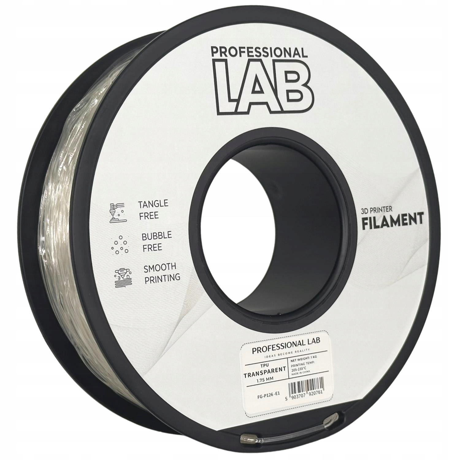 Filament Prof. Lab Tpu Transparent Bezbarwny Elastyczny Guma 95A 1.75mm 1kg