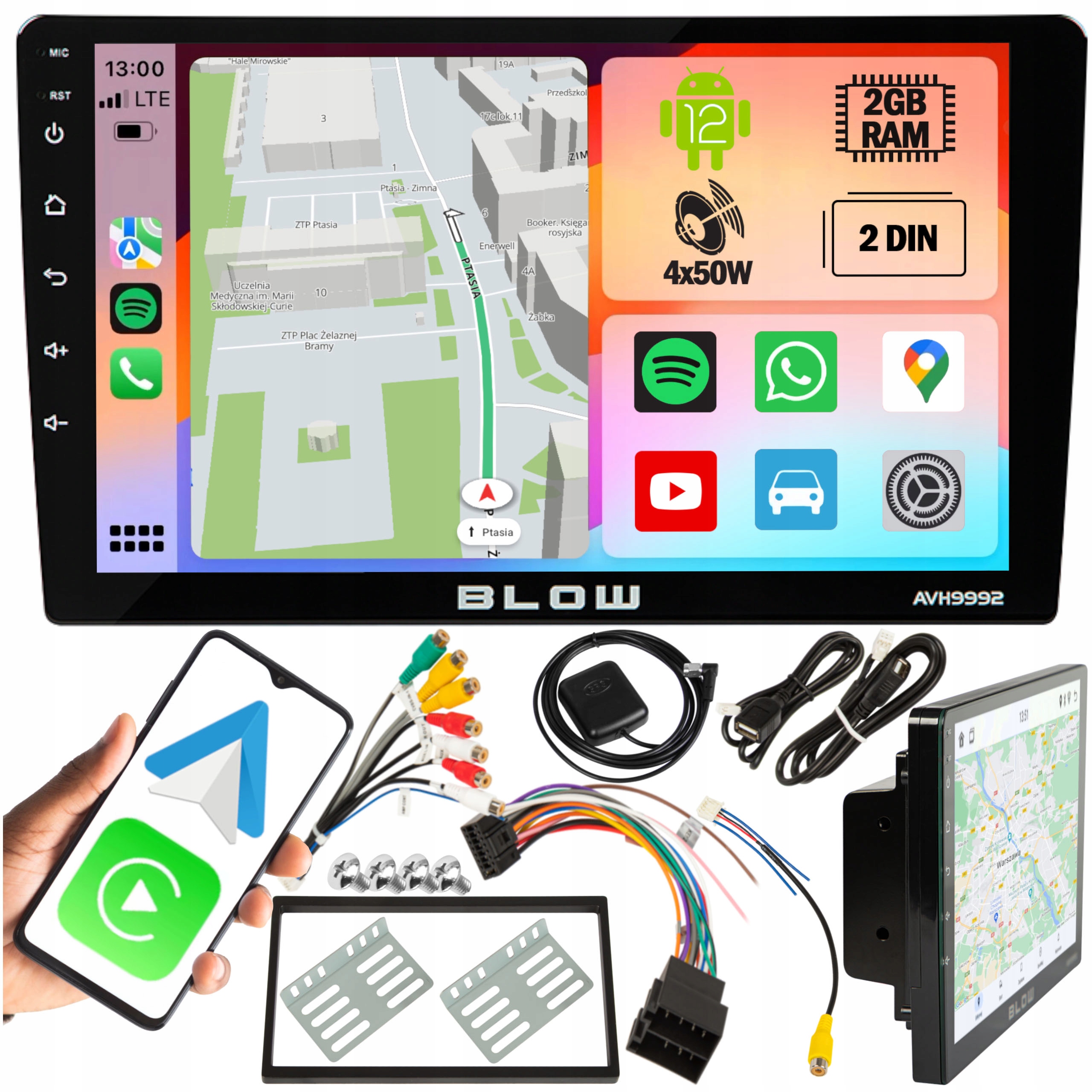 RADIO SAMOCHODOWE BLUETOOTH 2 DIN 9 CALI DOTYKOWE ANDROID 12