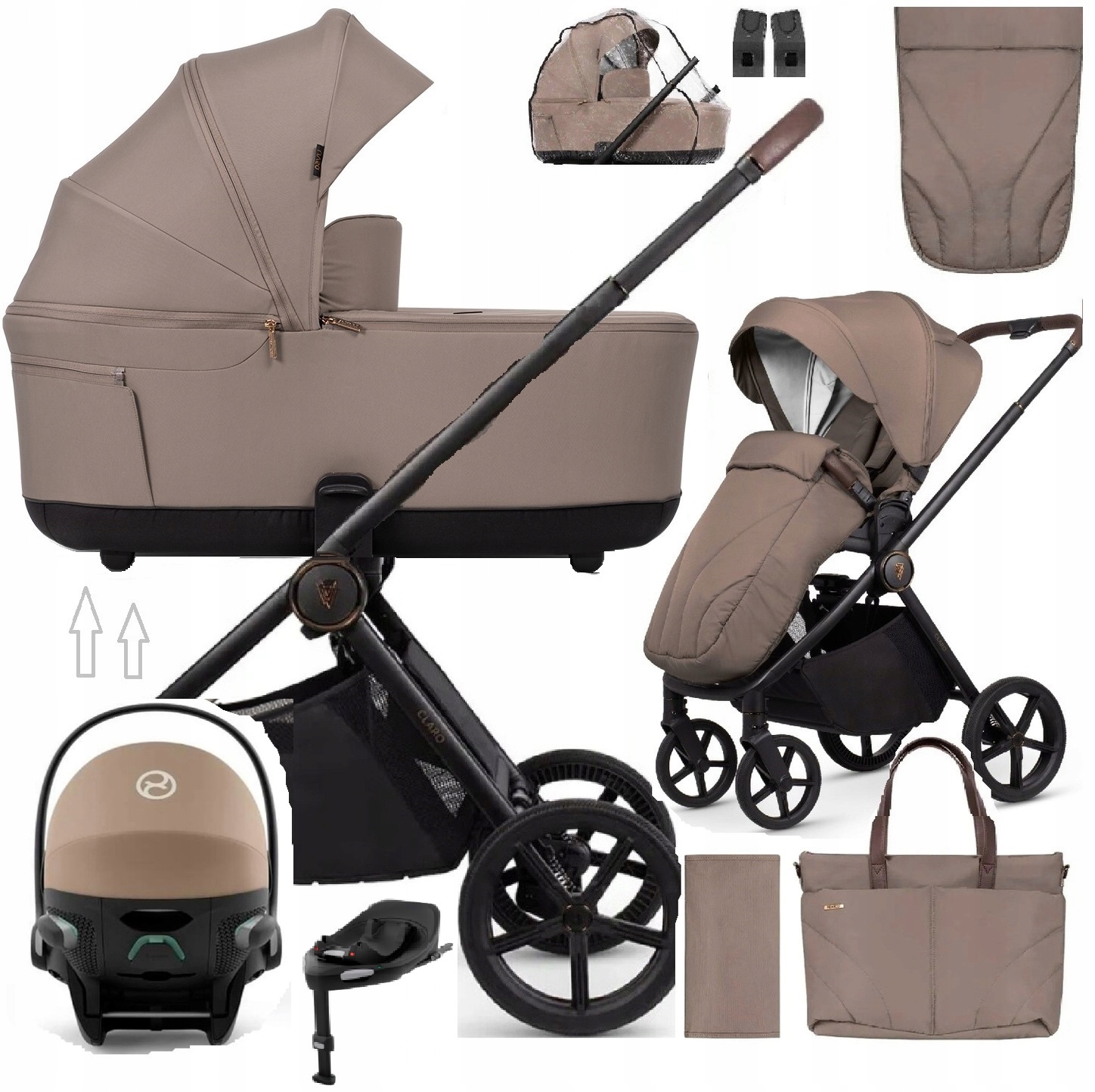 Venicci Claro 2.0 wózek 4w1 fotelik Cybex Cloud G3 Baza Obrotowa, Almond B
