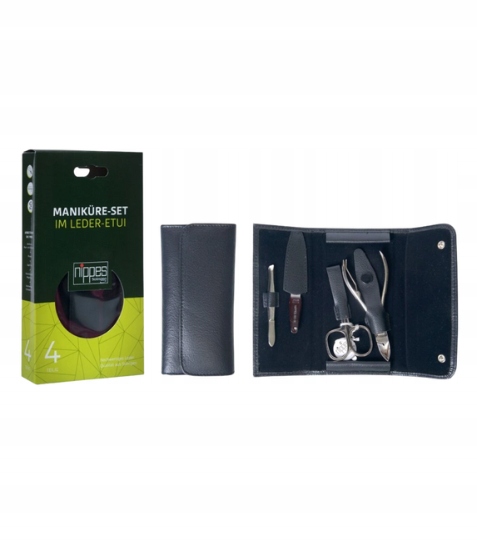 Nippes Solingen Manikúra 4dílné černé kožené pouzdro 1 ks