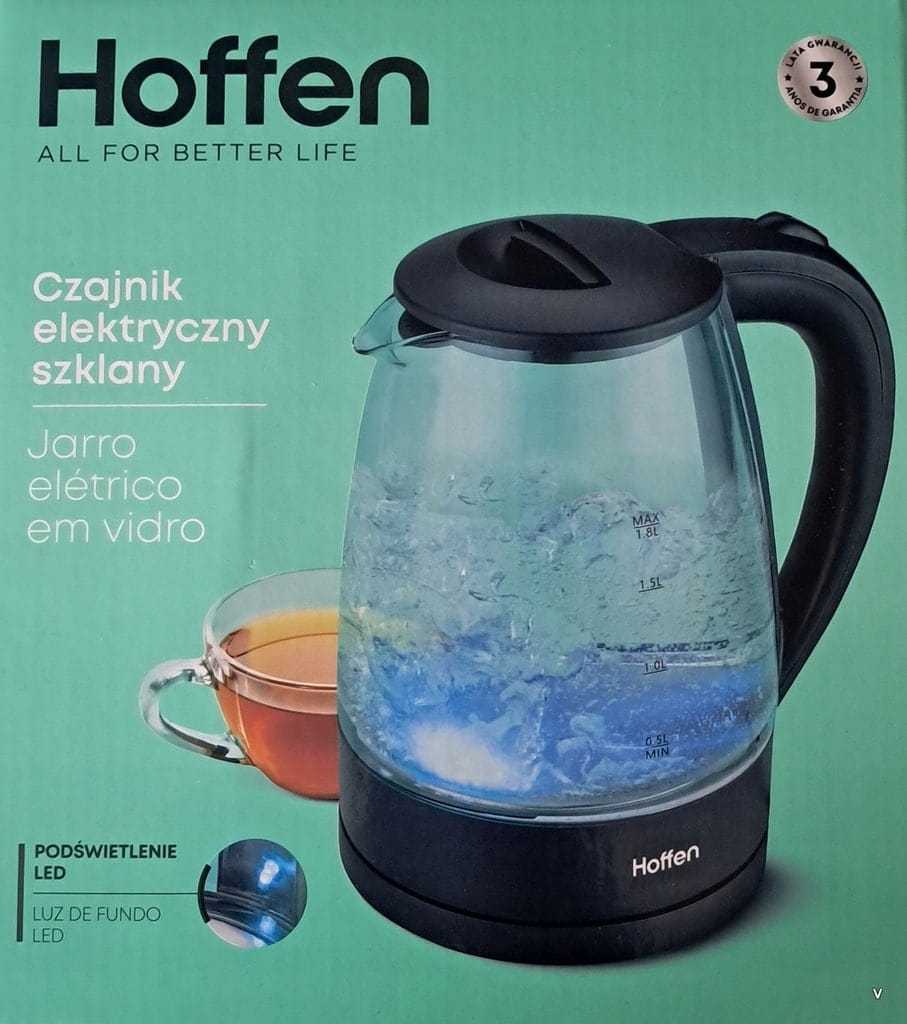 Szklany Czajnik Elektryczny z podświetleniem Led Hoffen 2200W 1,8L