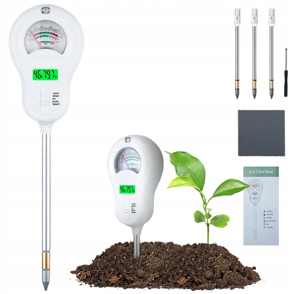 Kyseloměr půdy tester substrátu pH země měřič teploty vlhkost 6v1