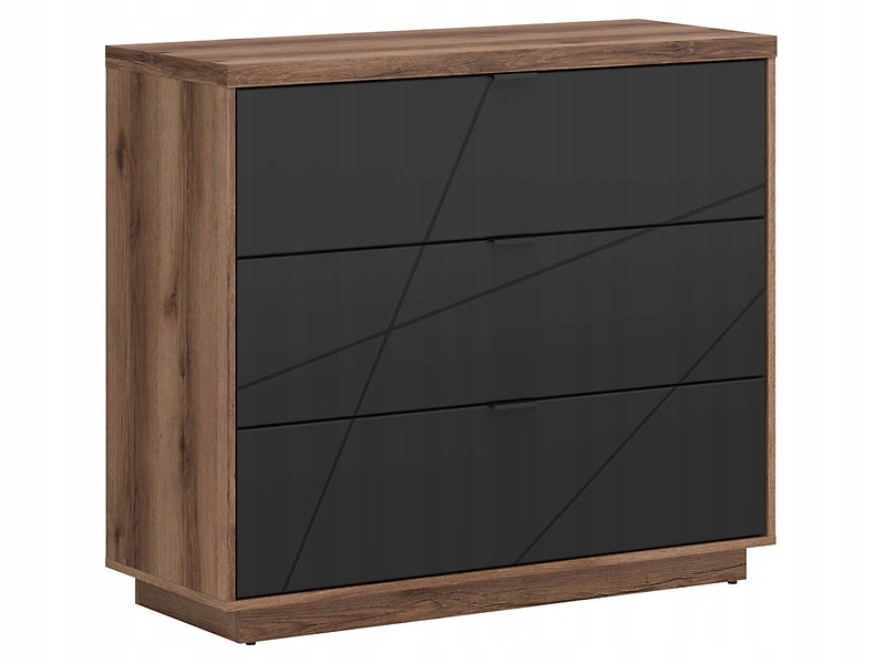 Komoda Forn 106 cm z 3 szufladami dąb delano ciemny/czarny mat