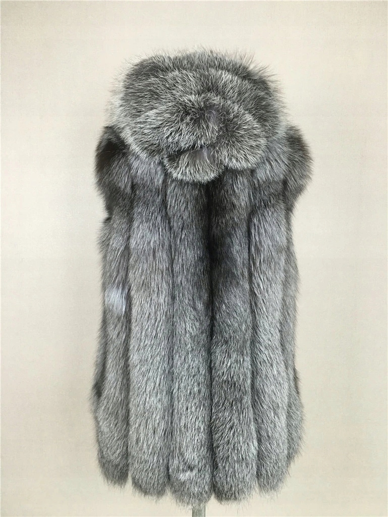 KAMIZELKA FUTRO NATURALNE SREBRNY LIS KAPTUR ZJAWISKOWA NOWOŚĆ Rękaw inny rękaw